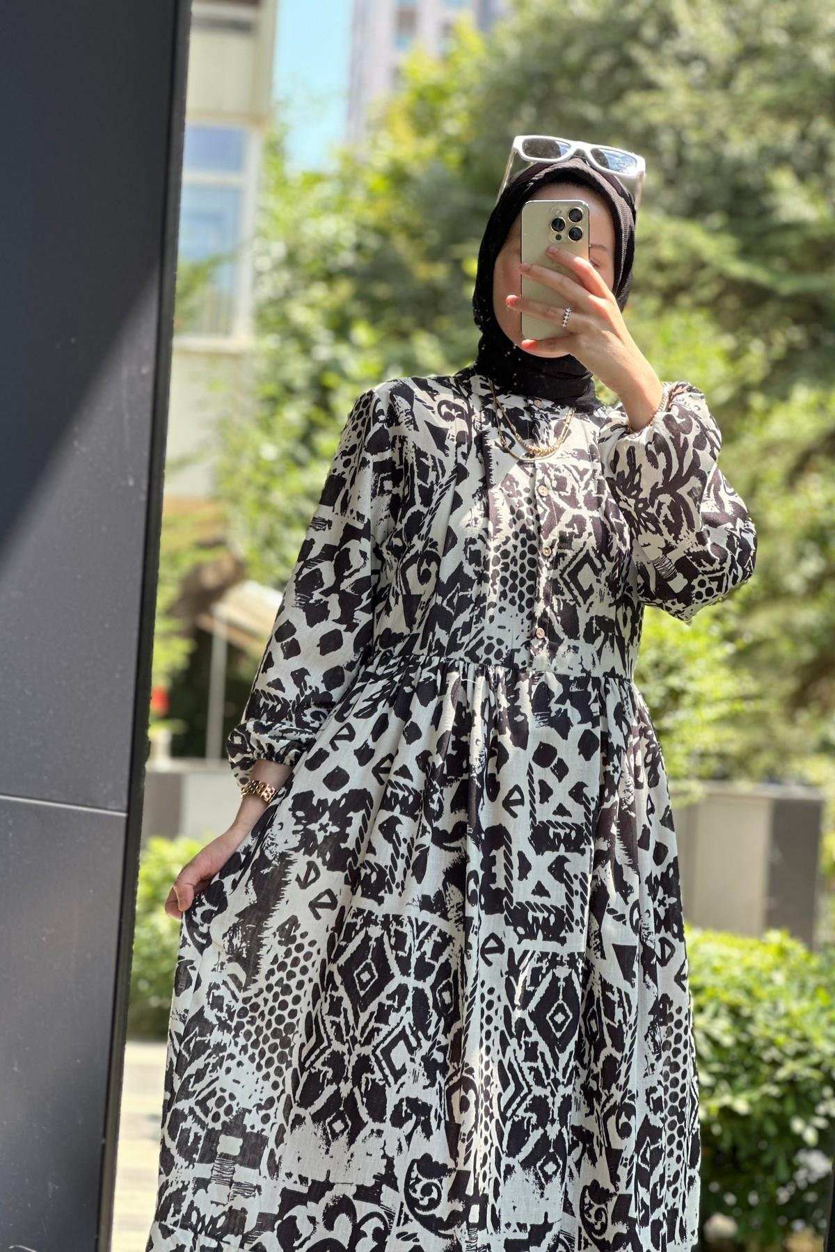 Hanım Hatun Floral Elbise Siyah