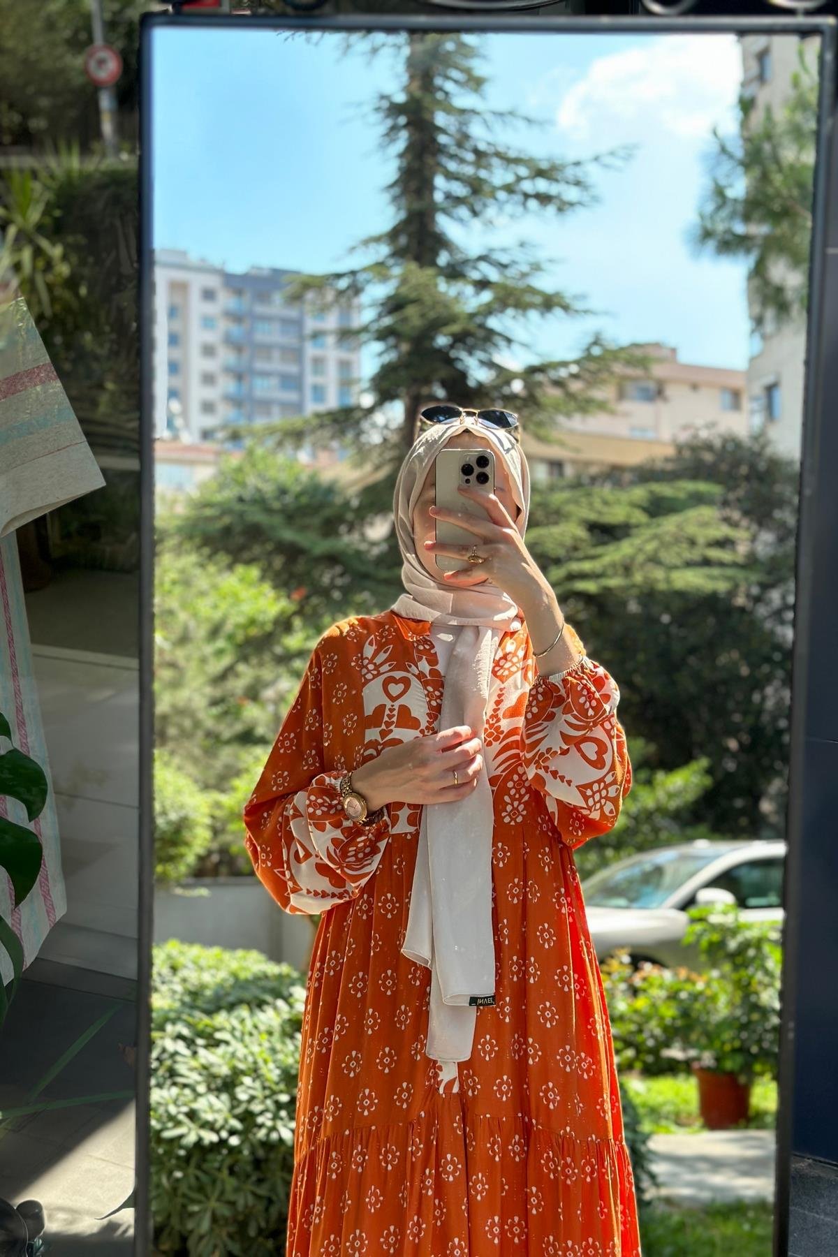 Hanım Hatun Lora Pamuk Viskon Elbise Turuncu