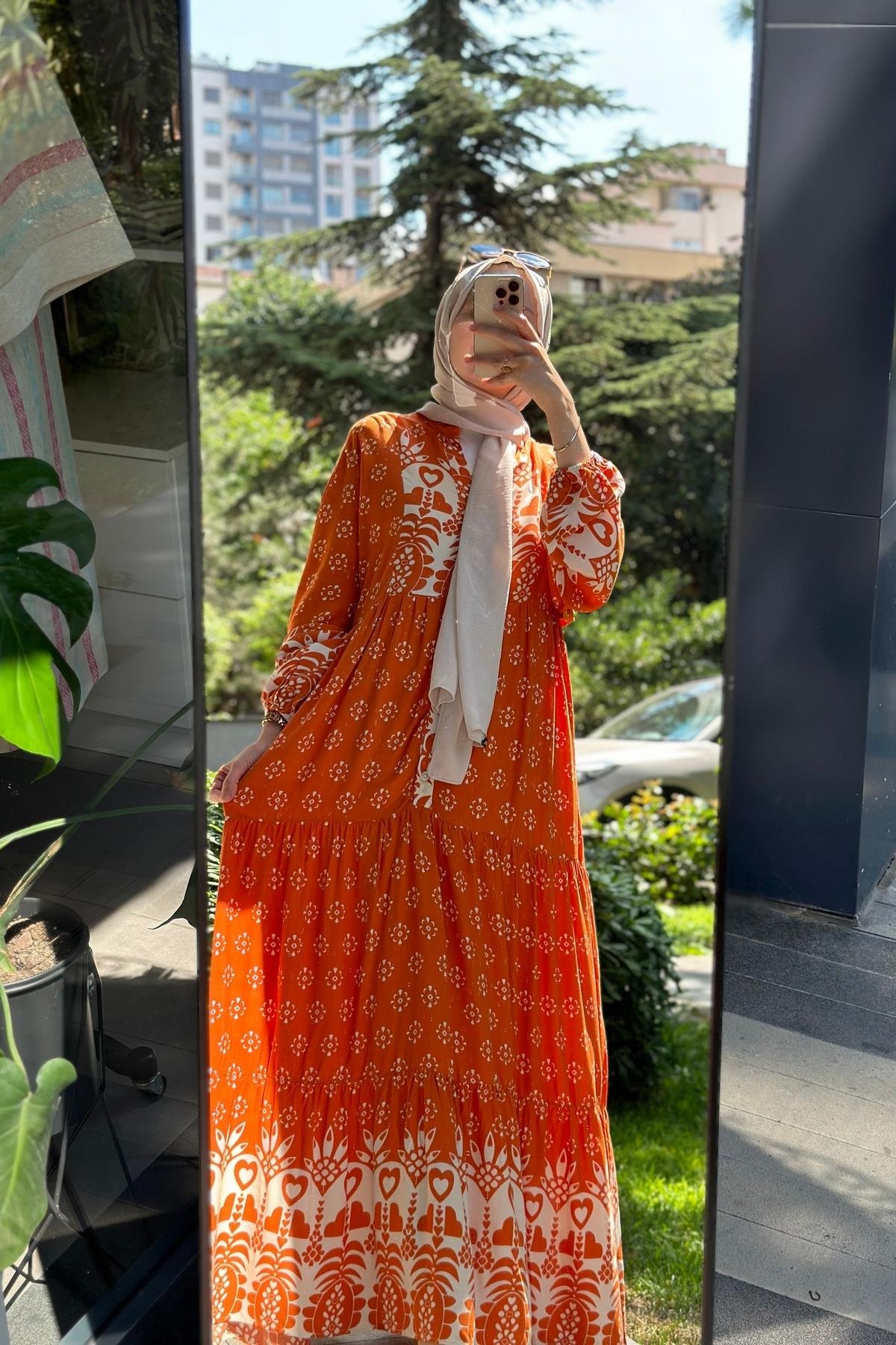 Hanım Hatun Lora Pamuk Viskon Elbise Turuncu