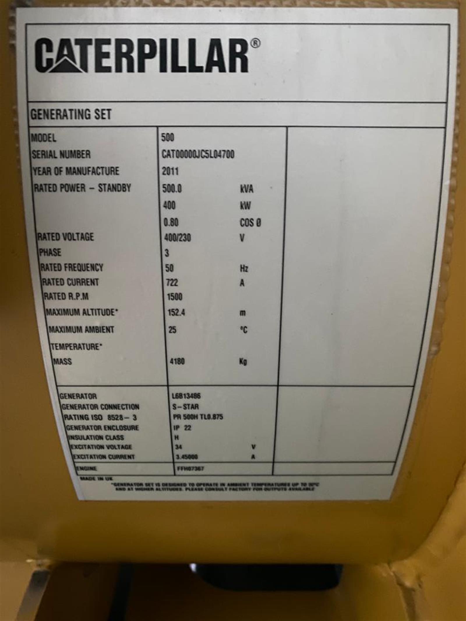 Caterpillar Generator Model 500