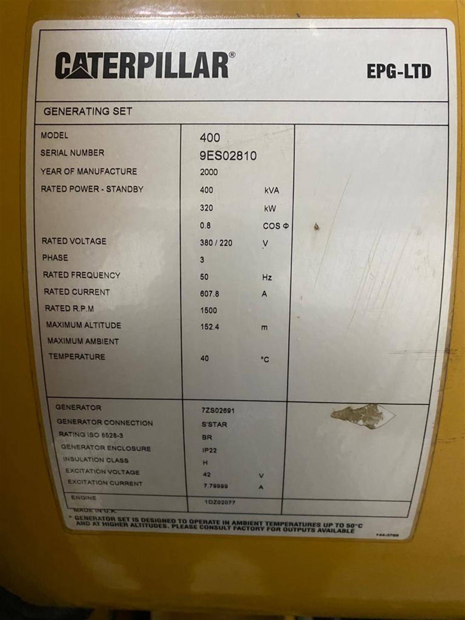 Caterpillar Generator Model SR 4  400 kwa