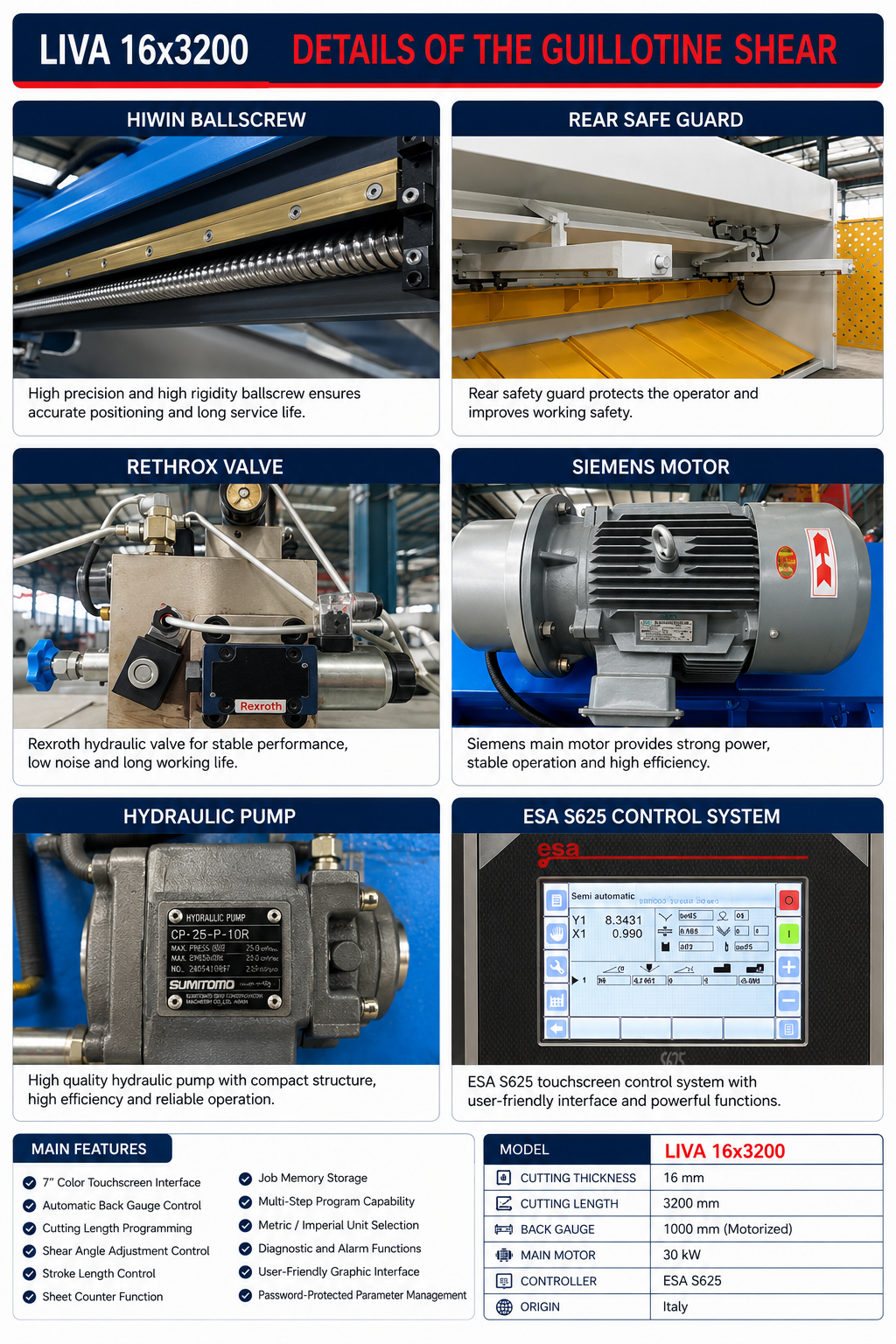 Liva OEM-CN 16x3200 Hydraulic Guillotine Shearing Machine with ESA S625 Control Unit