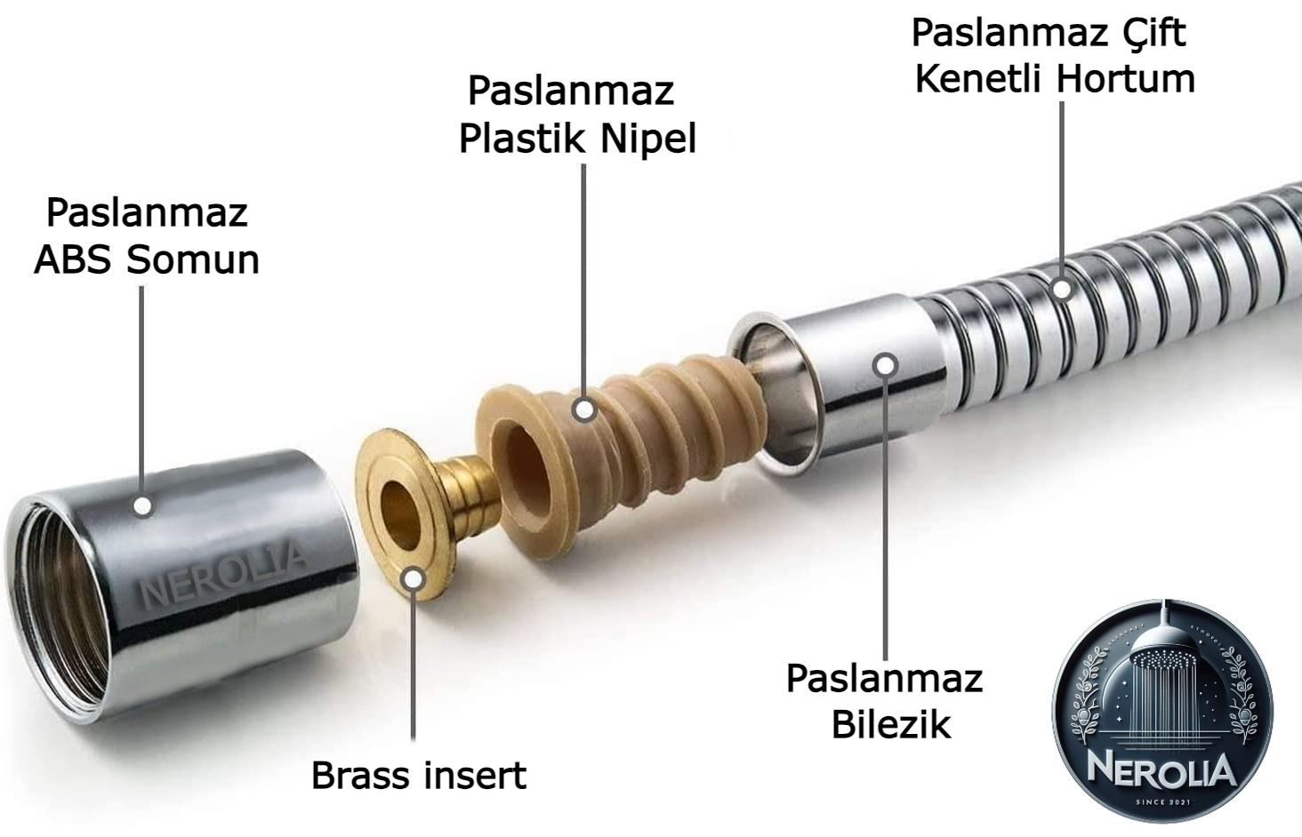 Lüks Paslanmaz Çelik Çift Kenetli Hortum 150-175-200-300 Seçenekleriyle (SS Rakor SS Insert PVC iç Boru)