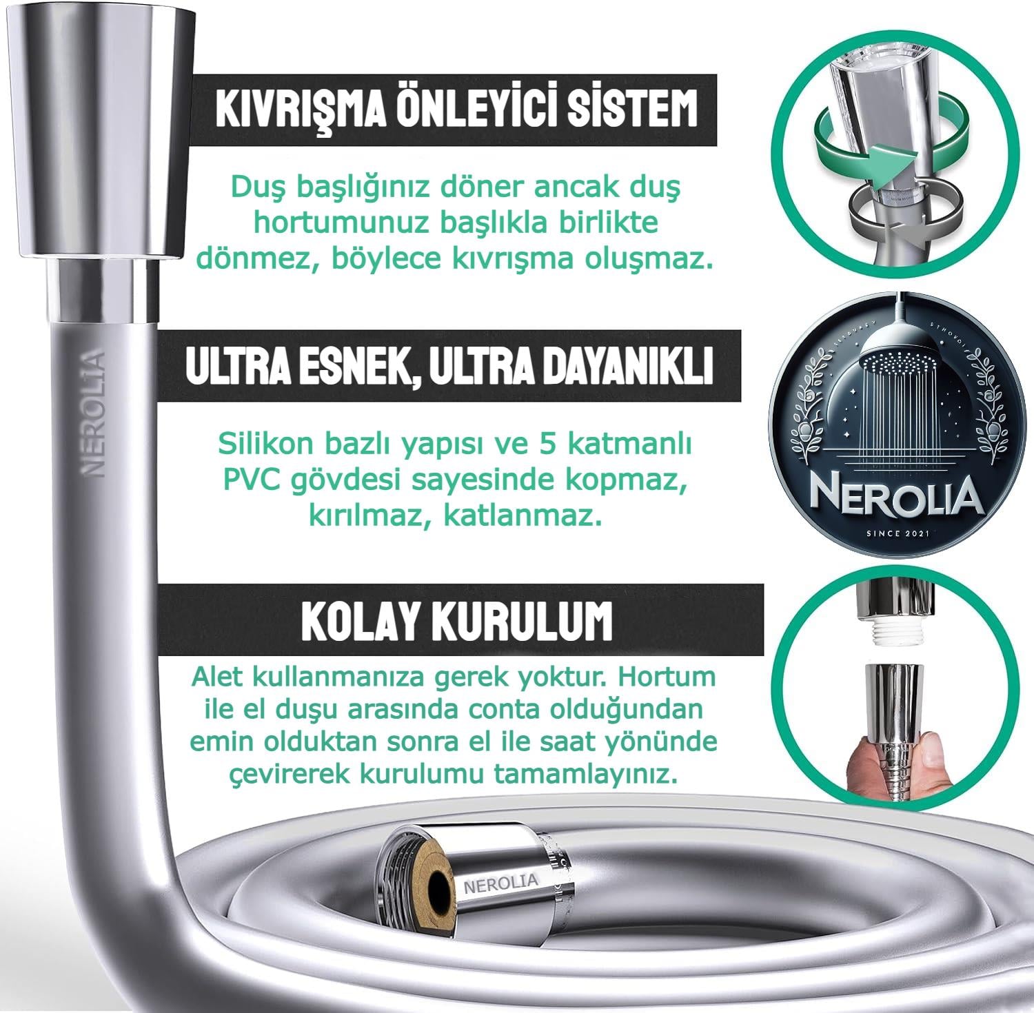 Siyah Pvc Hortum 100-150-175-200-300 cm seçenekleriyle (Metal Rakor)