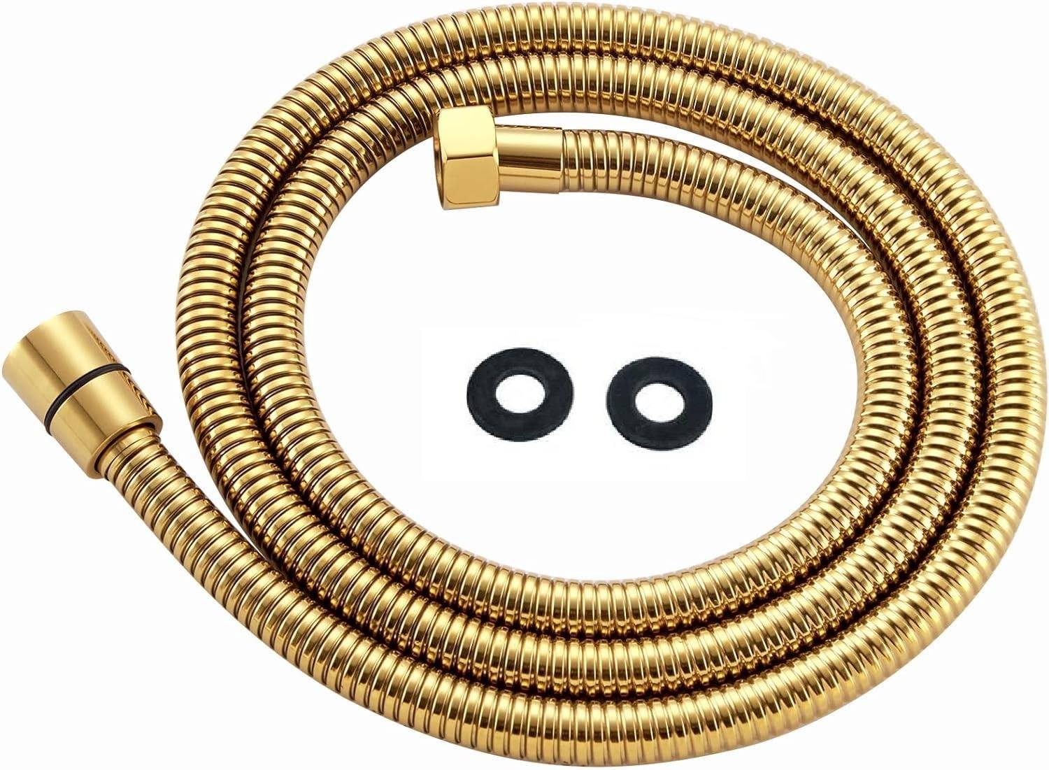 Yüksek Kaliteli Ultra Lüks Paslanmaz Çelik Çift Kenetli Spiral Hortum 150cm (360 derece Sarı Rakor Sarı Insert EPDM iç boru) 