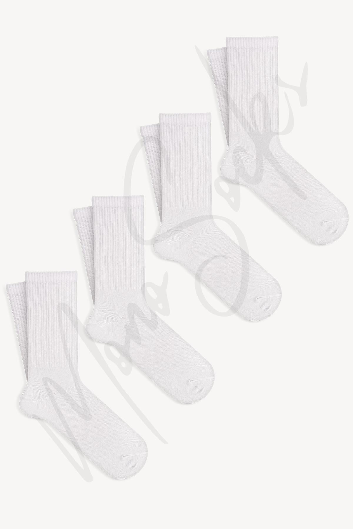  Super Basic 4'lü Pamuklu Beyaz Spor Çorap - Desenli Pamuklu Çoraplar - Mono Socks - Özel Tasarım Çoraplar