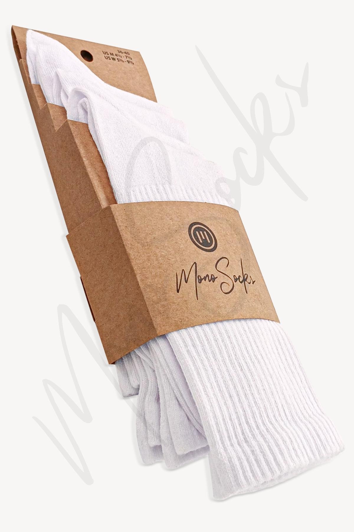  Super Basic 4'lü Pamuklu Beyaz Spor Çorap - Desenli Pamuklu Çoraplar - Mono Socks - Özel Tasarım Çoraplar