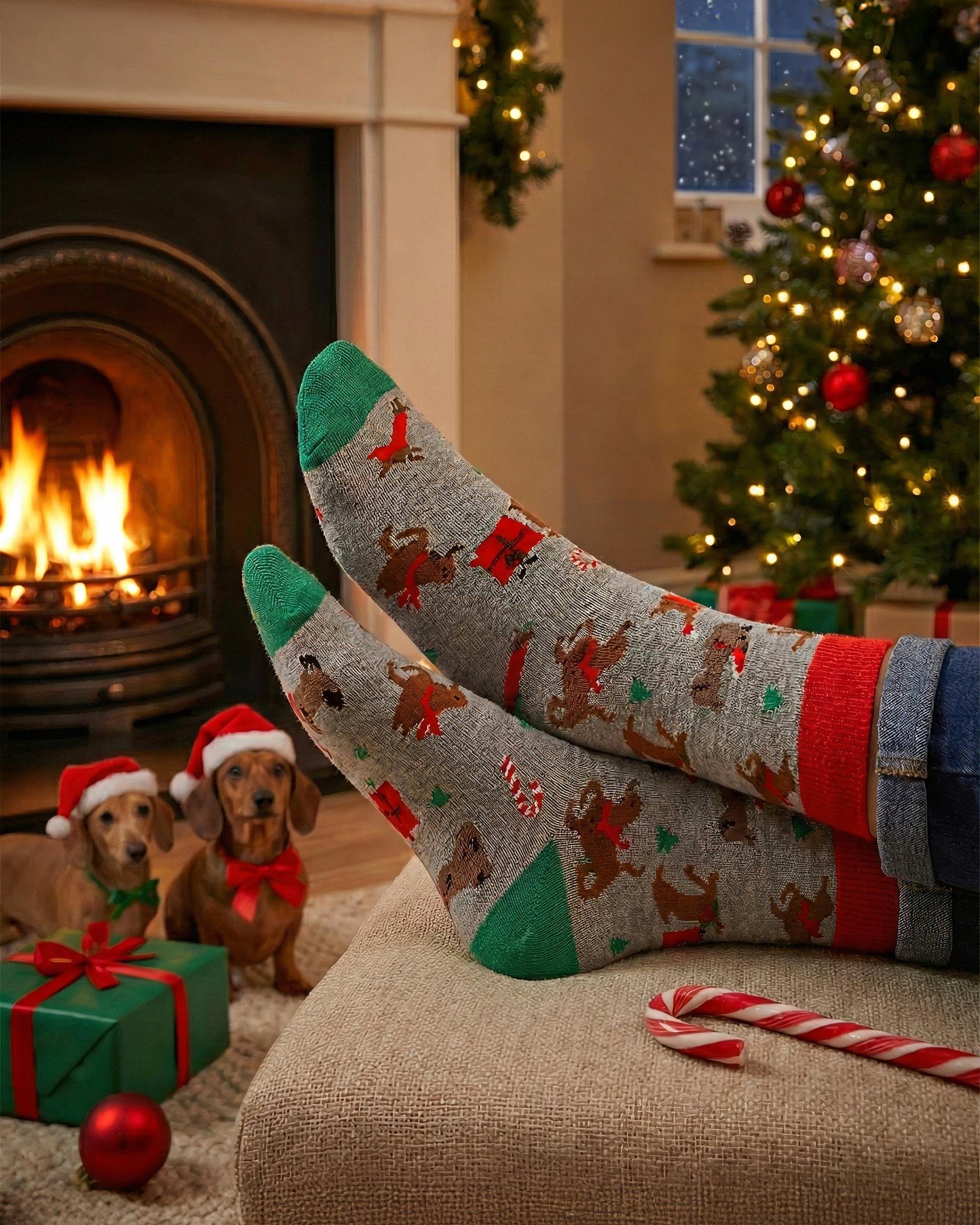 Mono Socks - 1'Li Köpek Desenli Christmas Çorap - Desenli Pamuklu Çoraplar - Mono Socks - Özel Tasarım Çoraplar