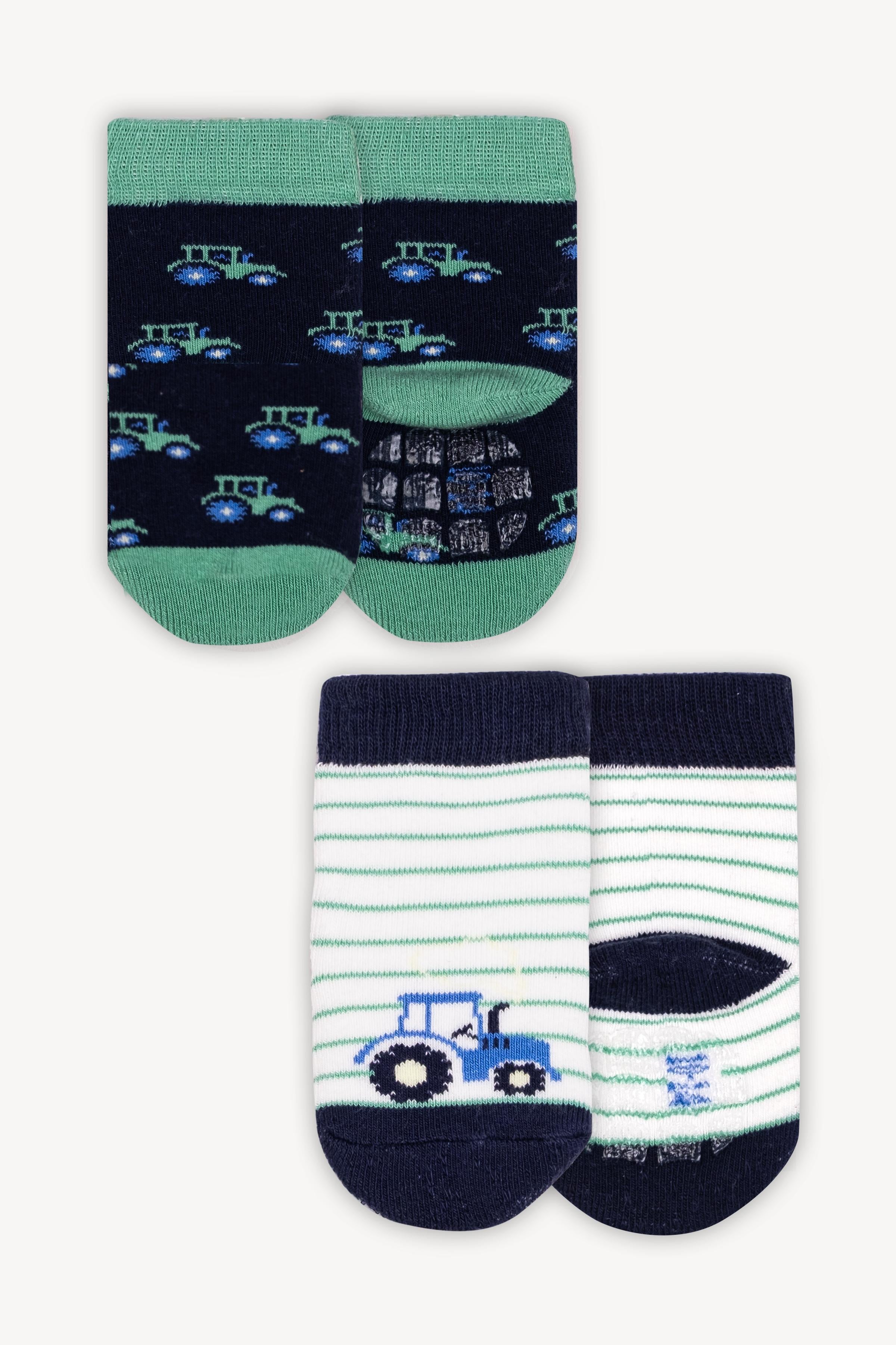 Mono Socks - 2'li Havlu Araba Desenli Taban Altı Kaydırmaz Baskılı Çorap - Desenli Pamuklu Çoraplar - Mono Socks - Özel Tasarım Çoraplar