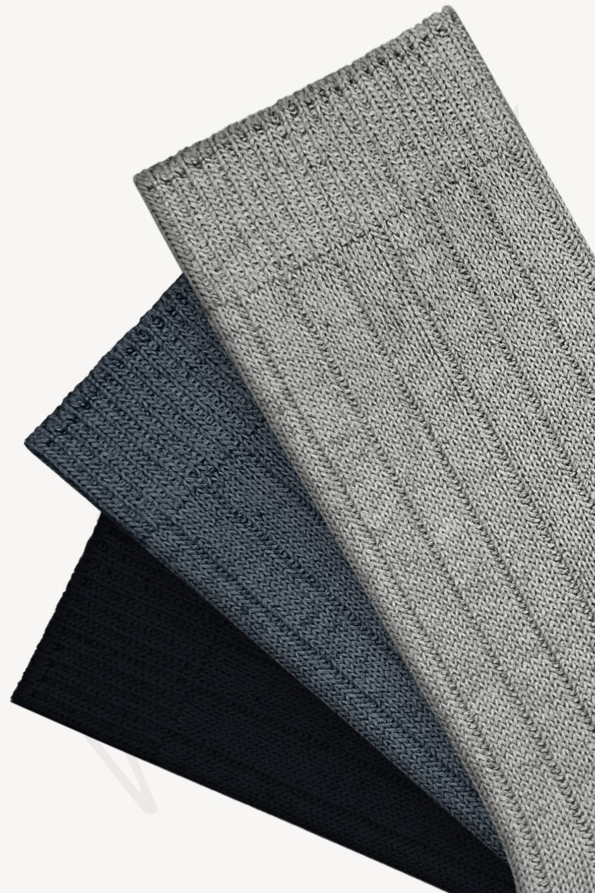 Mono Socks 3'lü Fitilli Pamuklu Orta Boy Kalın Kışlık Çorap - Desenli Pamuklu Çoraplar - Mono Socks - Özel Tasarım Çoraplar