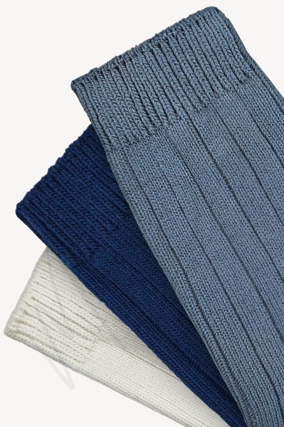 Mono Socks 3'lü Fitilli Pamuklu Orta Boy Kalın Kışlık Çorap - Desenli Pamuklu Çoraplar - Mono Socks - Özel Tasarım Çoraplar