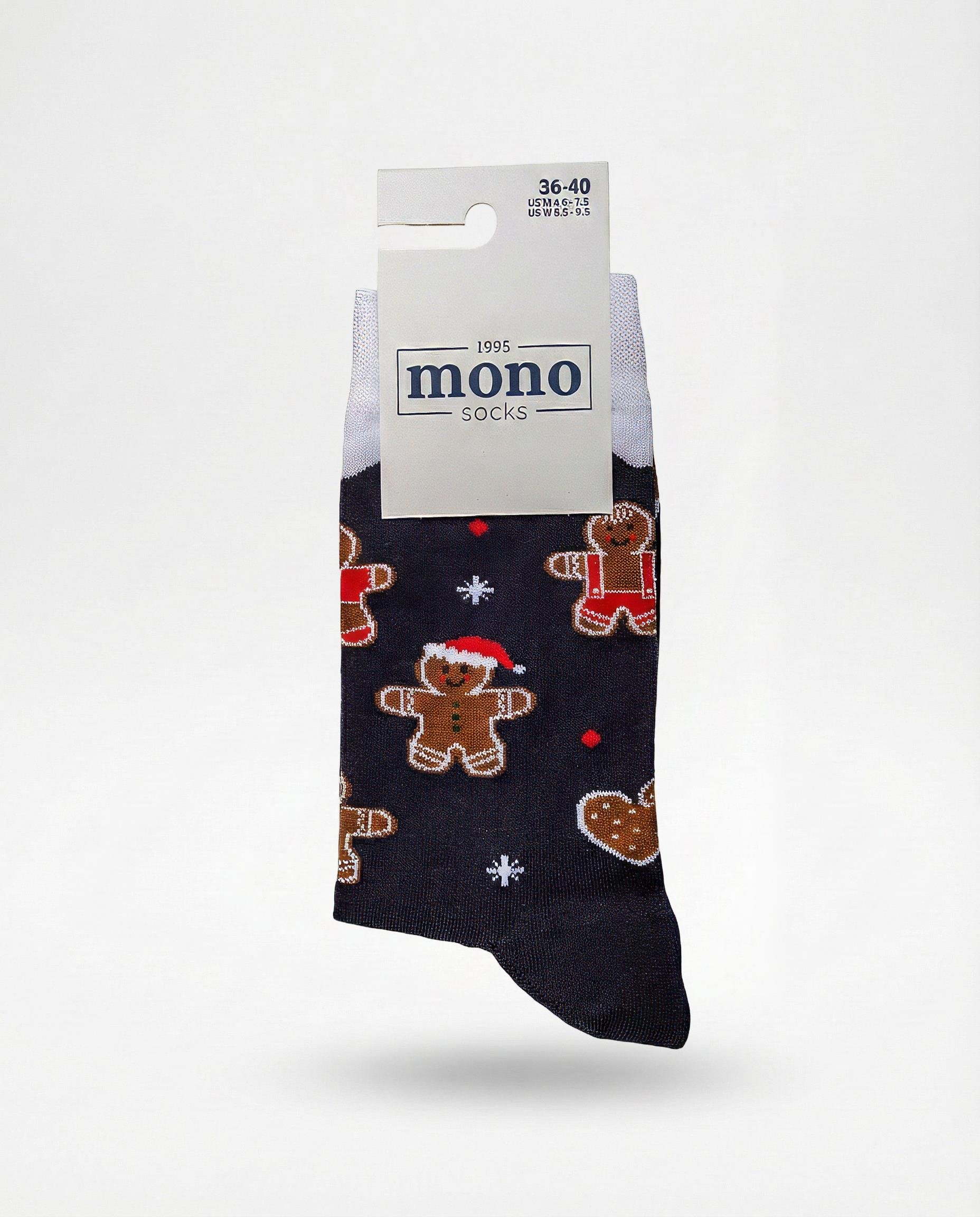 Mono Socks - 3'Lü Gingerbread Party (Kurşun Asker, GingerBread , Köpek)   - Desenli Pamuklu Çoraplar - Mono Socks - Özel Tasarım Çoraplar