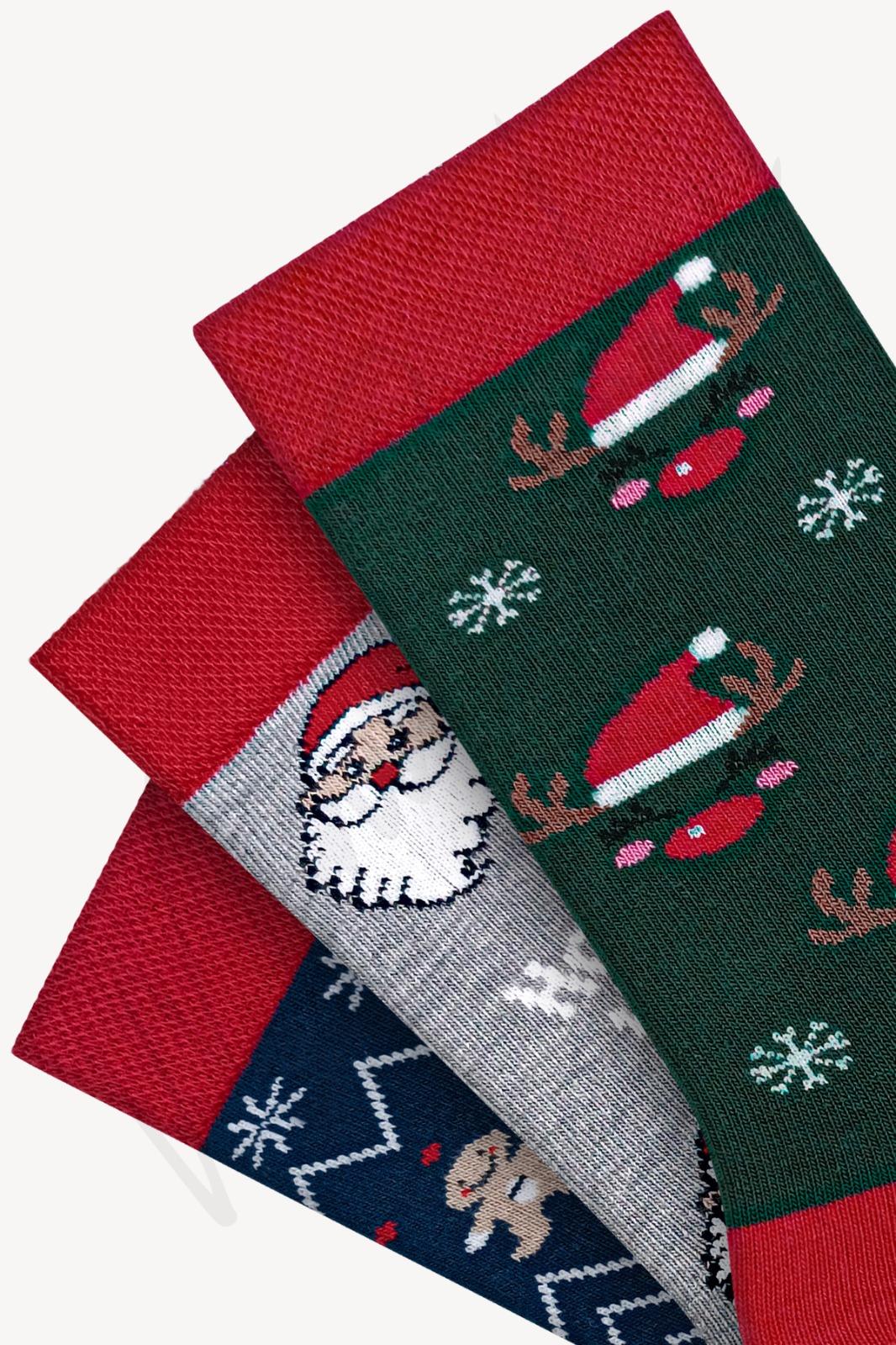 Mono Socks - 3'lü Hoho Noel Dede Desenli Yılbaşı Hediyelik Çorap - Desenli Pamuklu Çoraplar - Mono Socks - Özel Tasarım Çoraplar
