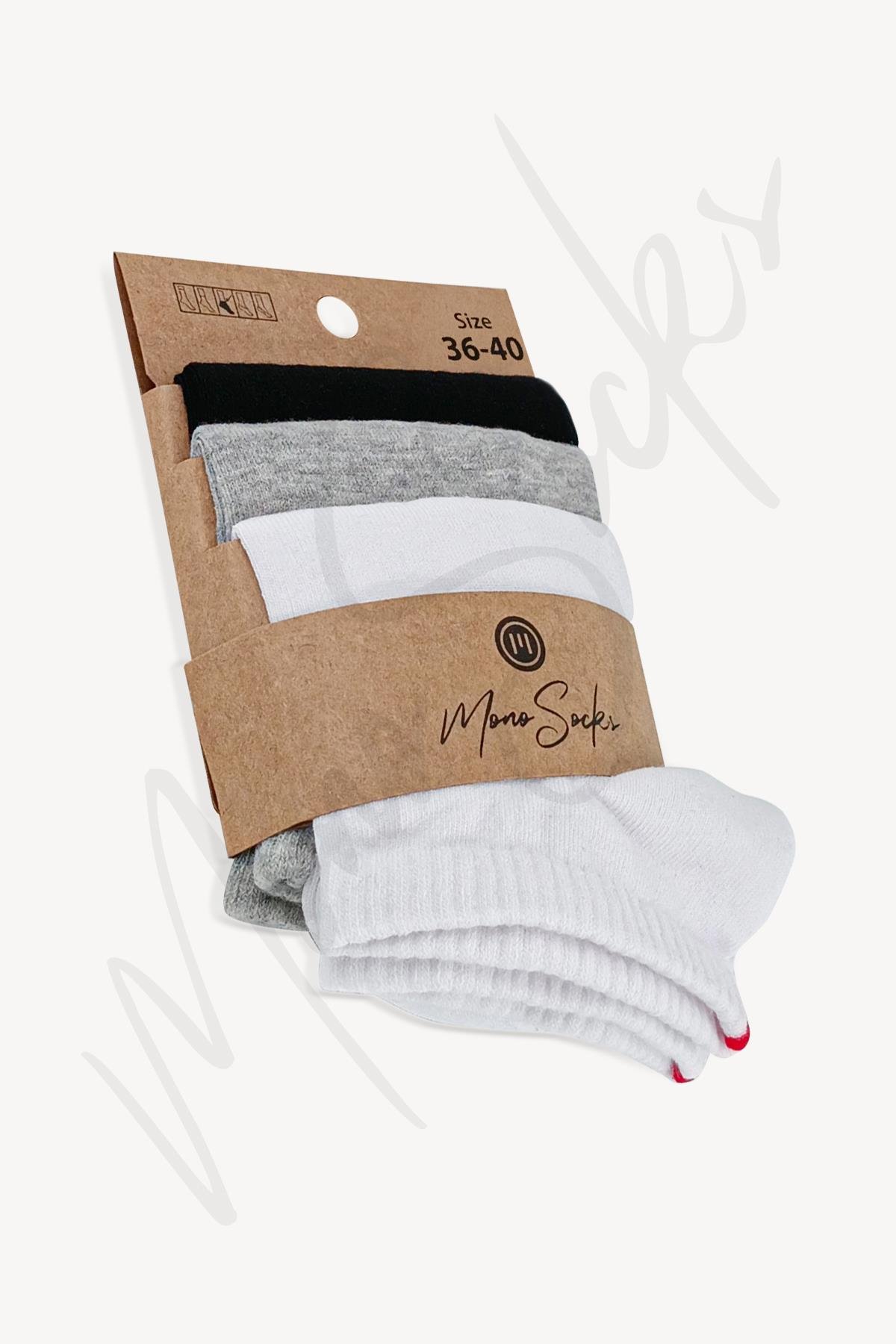 Mono Socks - 3lü Kırmızı Çentikli Dikişsiz Premium Pamuklu Çorap - Desenli Pamuklu Çoraplar - Mono Socks - Özel Tasarım Çoraplar