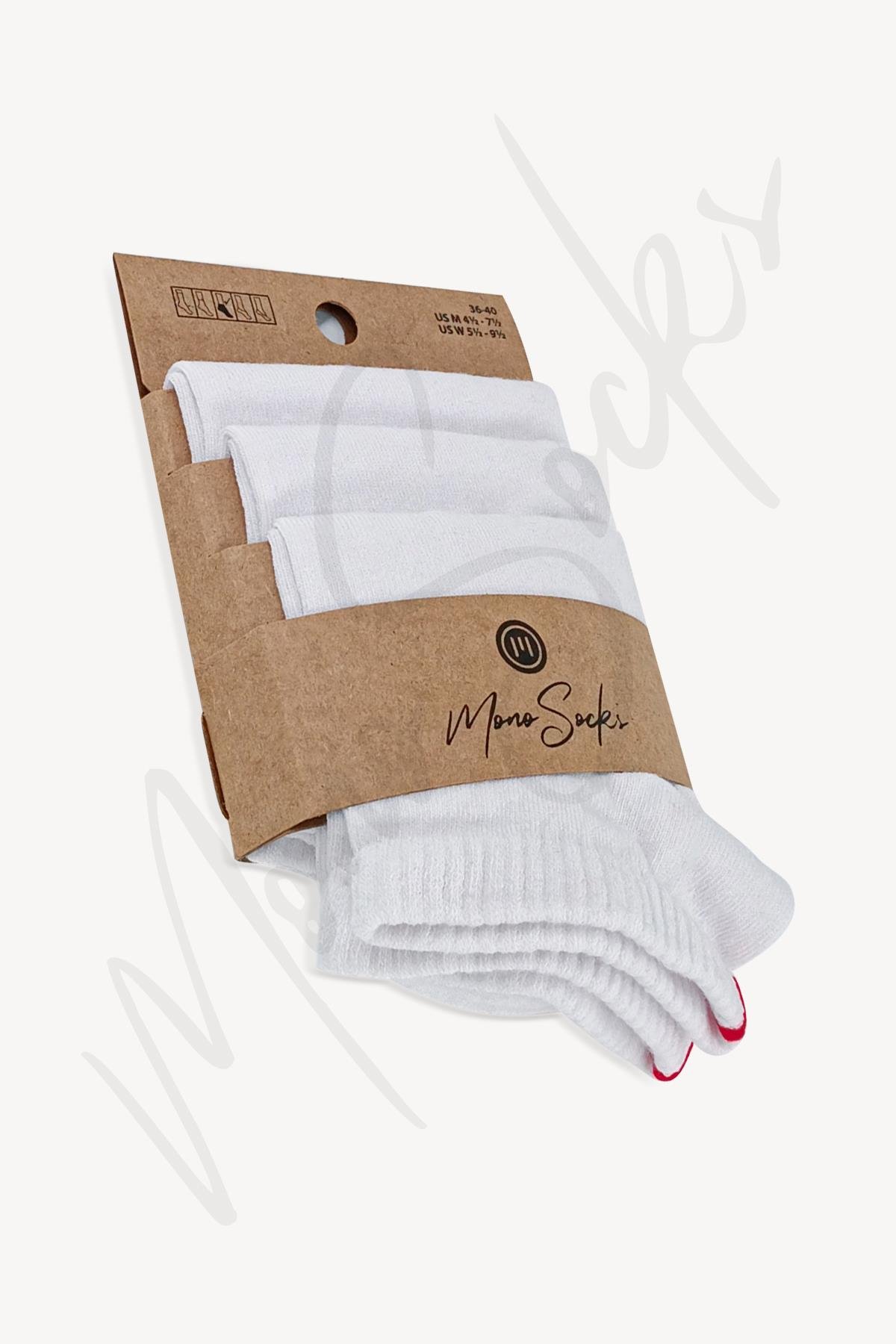 Mono Socks - 3lü Kırmızı Çentikli Dikişsiz Pamuklu Çorap - Desenli Pamuklu Çoraplar - Mono Socks - Özel Tasarım Çoraplar