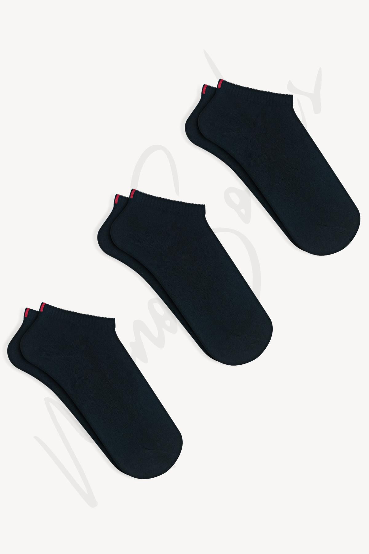 Mono Socks - 3lü Kırmızı Çentikli Dikişsiz Pamuklu Çorap - Desenli Pamuklu Çoraplar - Mono Socks - Özel Tasarım Çoraplar