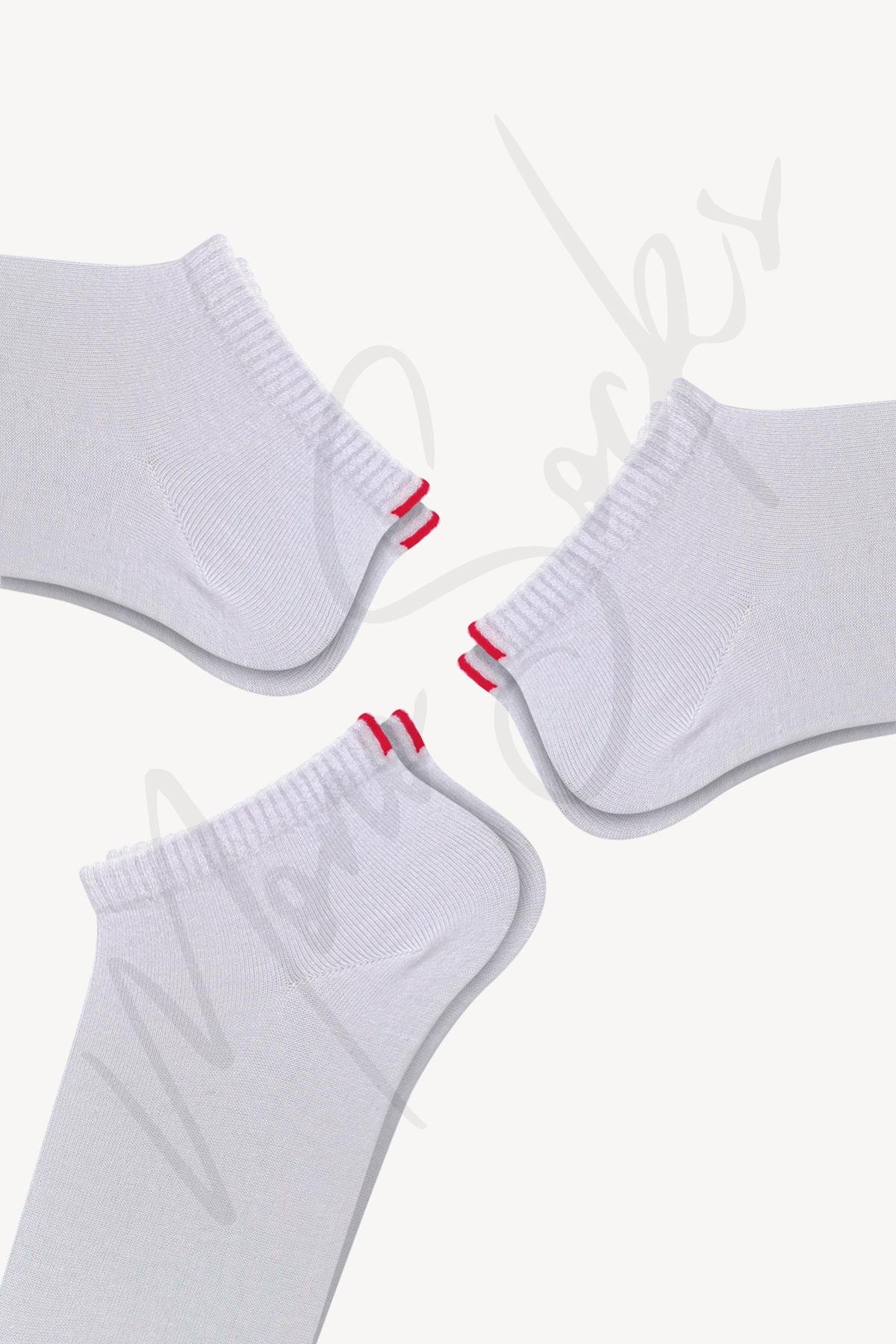 Mono Socks - 3lü Kırmızı Çentikli Dikişsiz Premium Pamuklu Çorap - Desenli Pamuklu Çoraplar - Mono Socks - Özel Tasarım Çoraplar