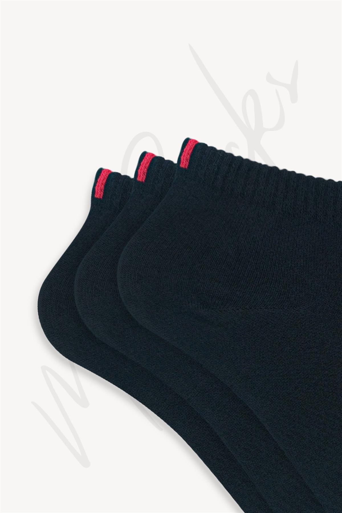 Mono Socks - 3lü Kırmızı Çentikli Dikişsiz Pamuklu Çorap - Desenli Pamuklu Çoraplar - Mono Socks - Özel Tasarım Çoraplar