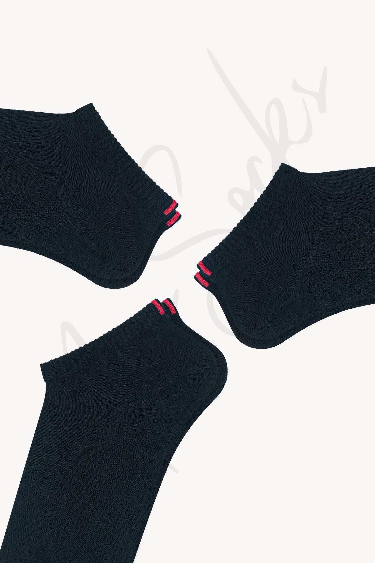 Mono Socks - 3lü Kırmızı Çentikli Dikişsiz Premium Pamuklu Çorap - Desenli Pamuklu Çoraplar - Mono Socks - Özel Tasarım Çoraplar