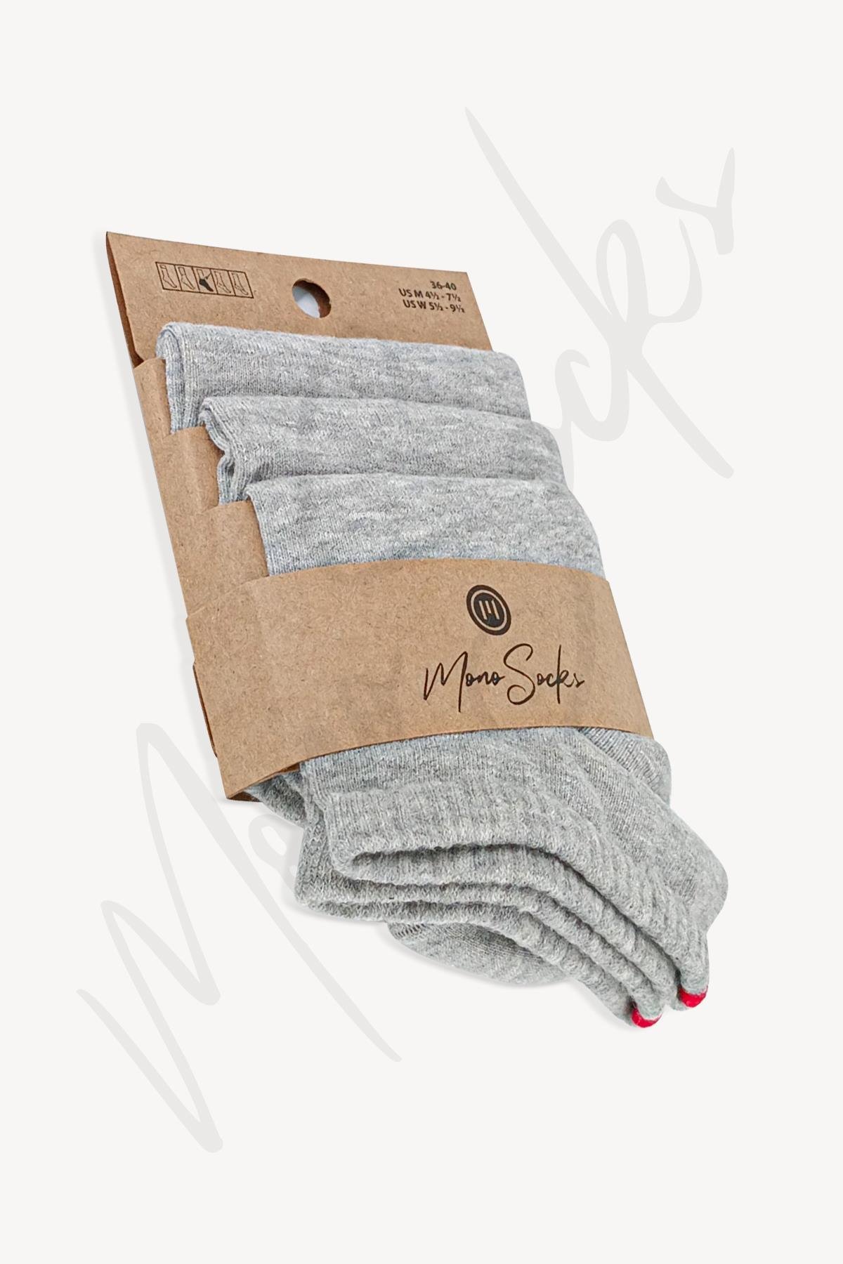 Mono Socks - 3lü Kırmızı Çentikli Dikişsiz Pamuklu Çorap - Desenli Pamuklu Çoraplar - Mono Socks - Özel Tasarım Çoraplar