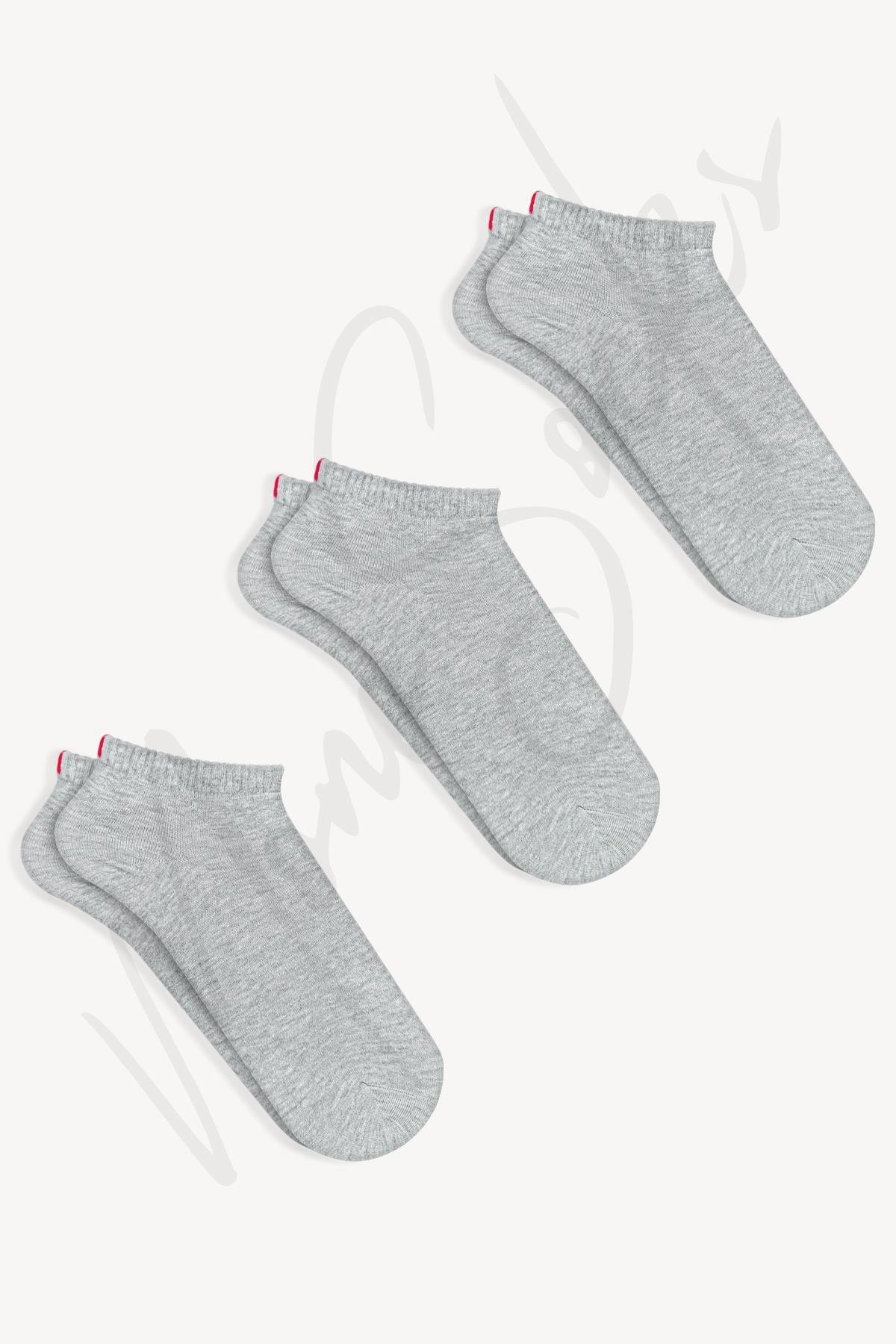 Mono Socks - 3lü Kırmızı Çentikli Dikişsiz Pamuklu Çorap - Desenli Pamuklu Çoraplar - Mono Socks - Özel Tasarım Çoraplar