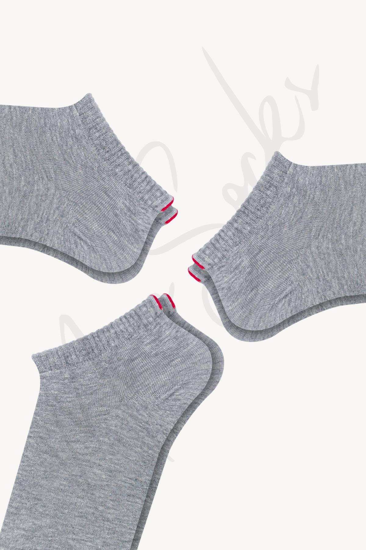 Mono Socks - 3lü Kırmızı Çentikli Dikişsiz Premium Pamuklu Çorap - Desenli Pamuklu Çoraplar - Mono Socks - Özel Tasarım Çoraplar