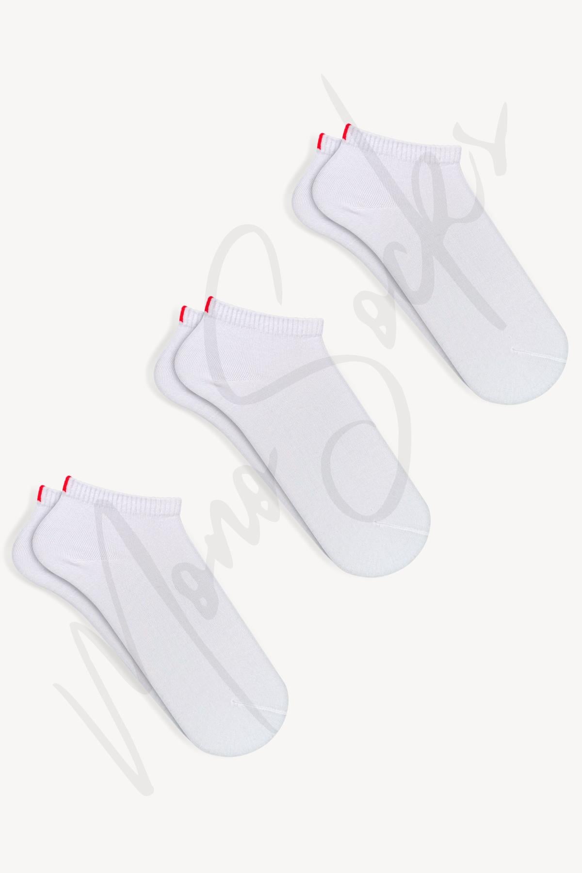 Mono Socks - 3lü Kırmızı Çentikli Dikişsiz Pamuklu Çorap - Desenli Pamuklu Çoraplar - Mono Socks - Özel Tasarım Çoraplar