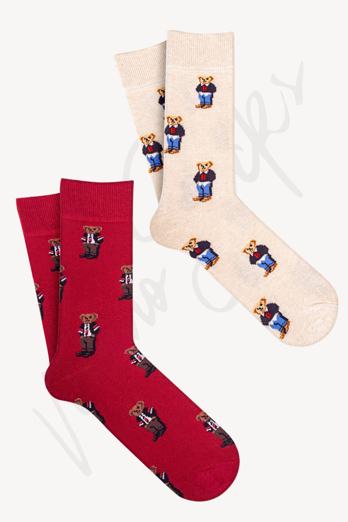 Mono Socks - 4'lü Teddy Bear Collection Desenli Pamuklu Çorap - Desenli Pamuklu Çoraplar - Mono Socks - Özel Tasarım Çoraplar