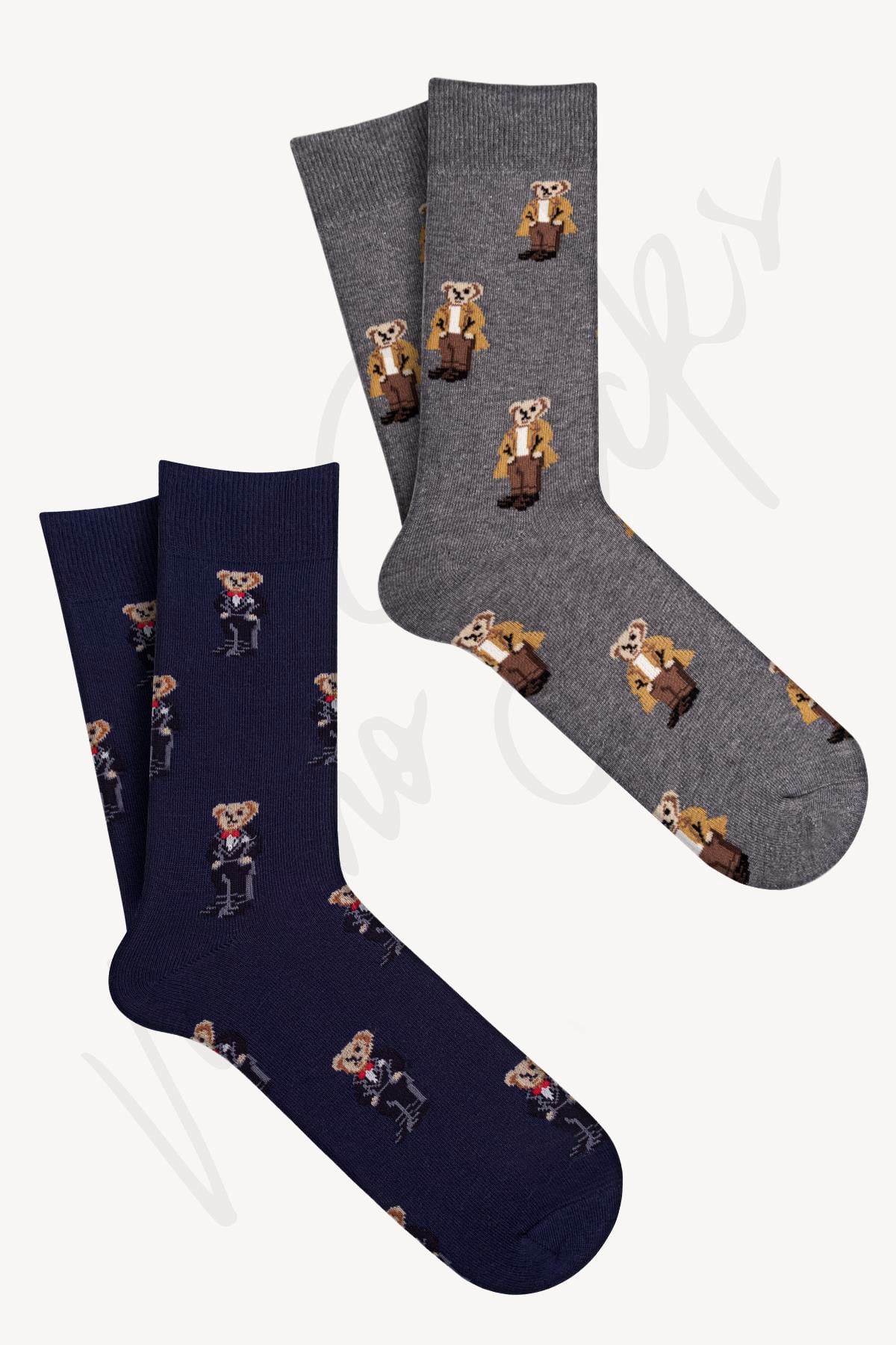 Mono Socks - 4'lü Teddy Bear Collection Desenli Pamuklu Çorap - Desenli Pamuklu Çoraplar - Mono Socks - Özel Tasarım Çoraplar