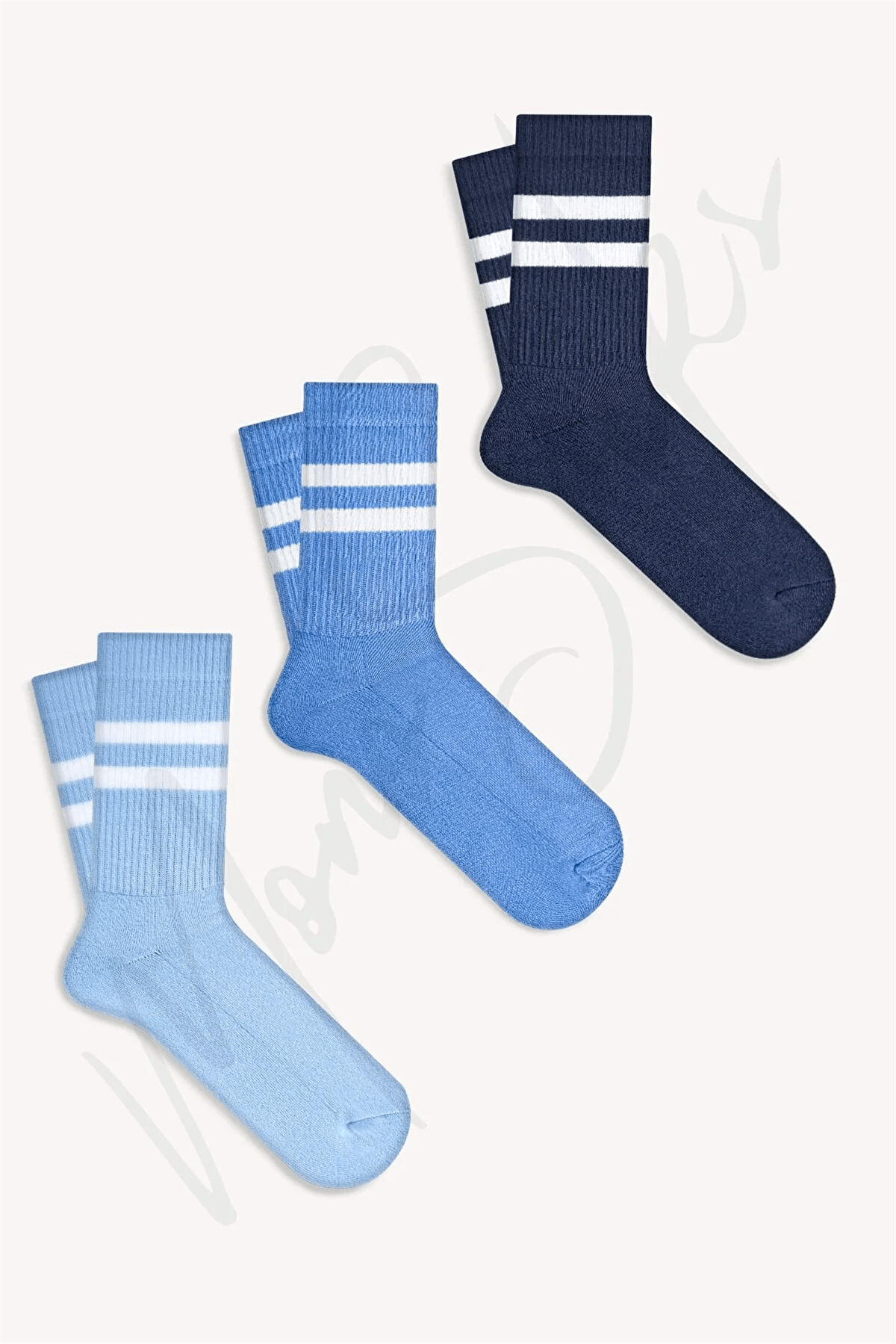Mono Socks Çizgili Taban Altı Havlu 3'Lü Fitilli Tenis Çorabı - Desenli Pamuklu Çoraplar - Mono Socks - Özel Tasarım Çoraplar