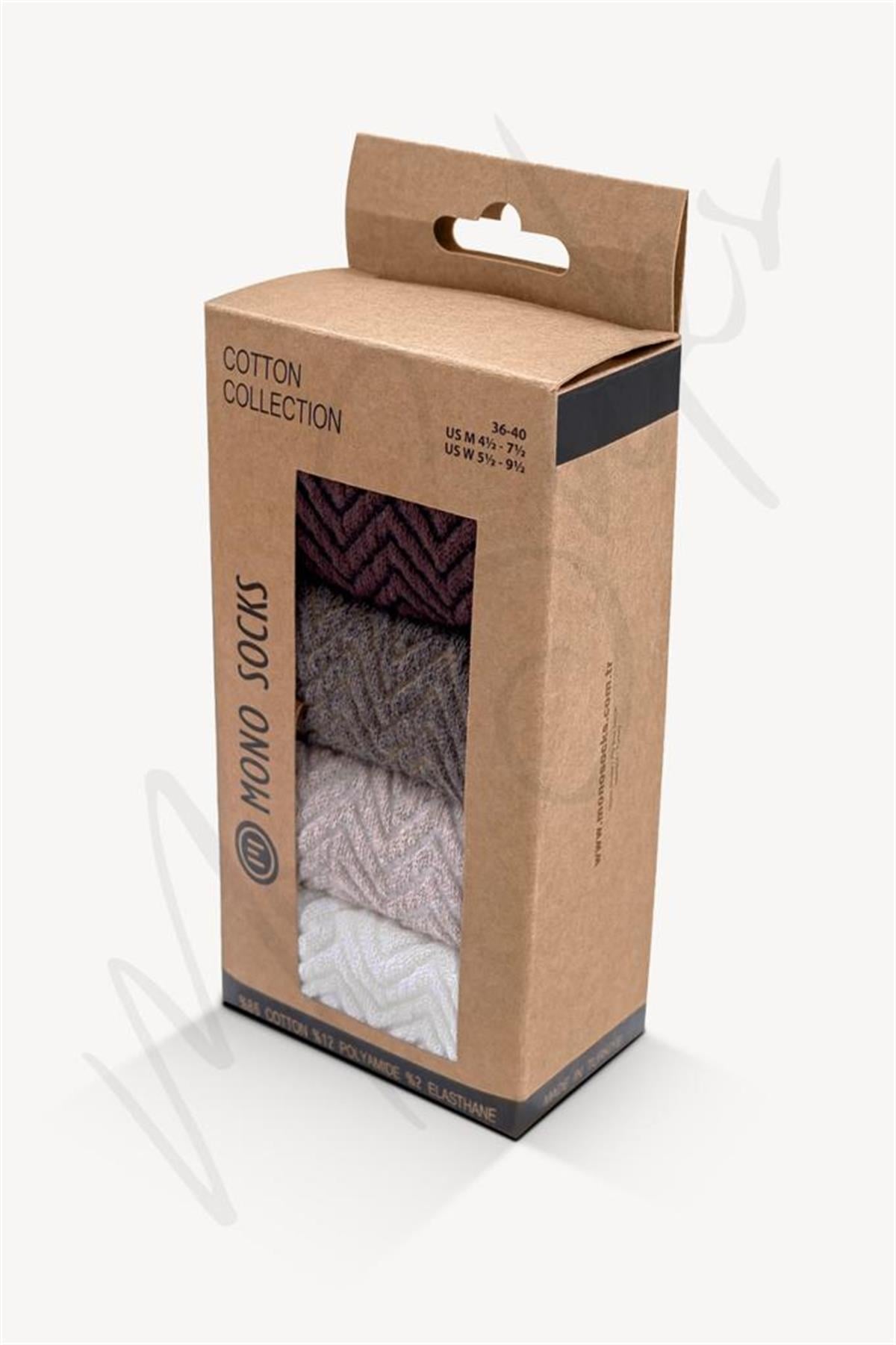 Mono Socks Kadın Zikzak Desenli Kutulu Kadın Soket Çorap - Desenli Pamuklu Çoraplar - Mono Socks - Özel Tasarım Çoraplar