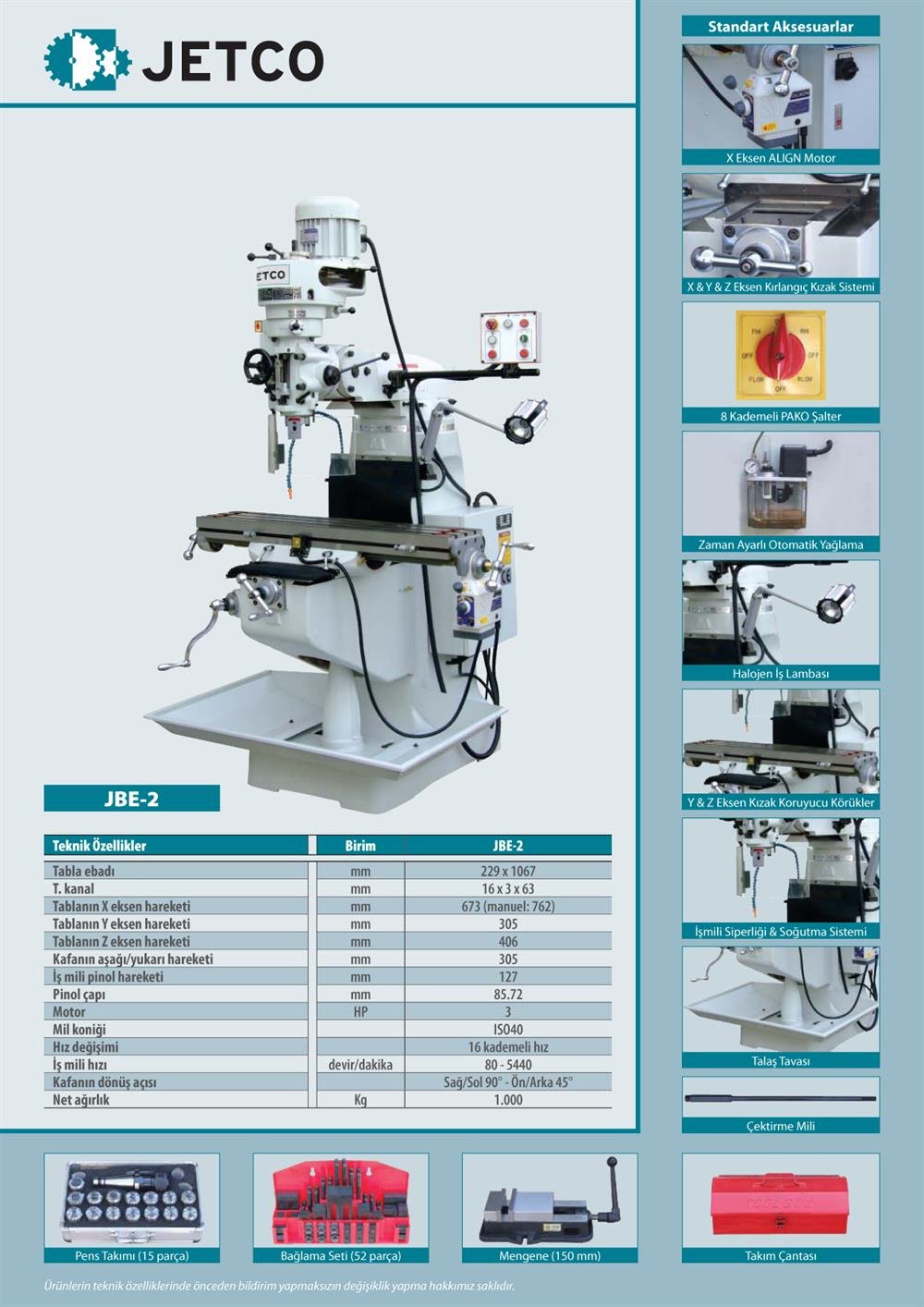 Jetco JBE-2 Kalıpçı Freze Tezgahı