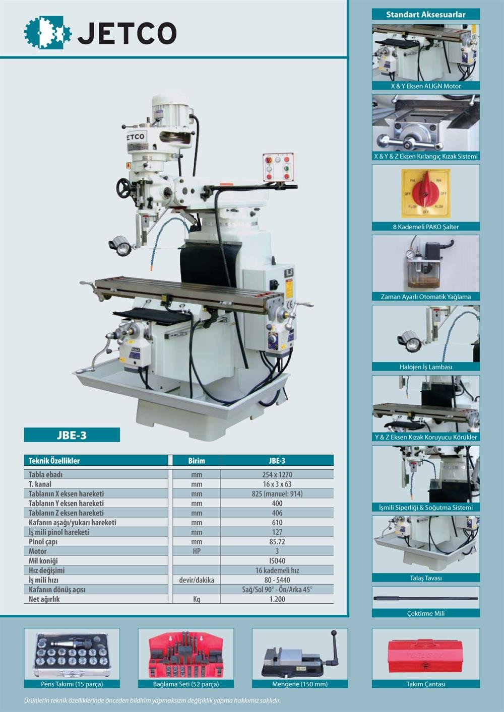 Jetco JBE-3 Kalıpçı Freze Tezgahı