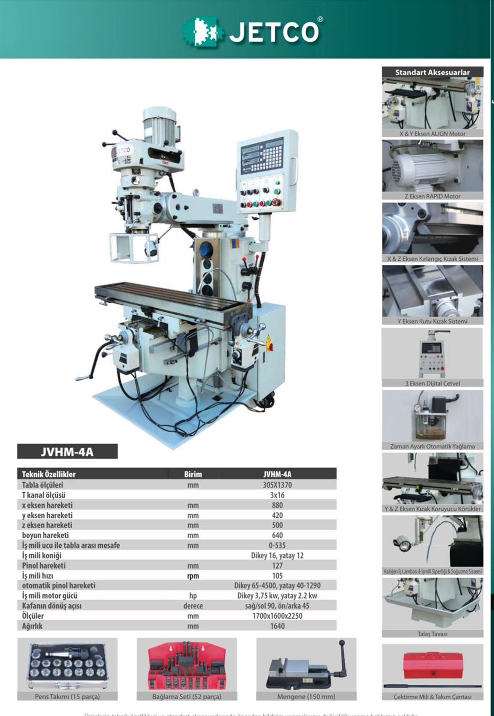 Jetco JVHM-4A Kalıpçı Üniversal Freze Tezgahı