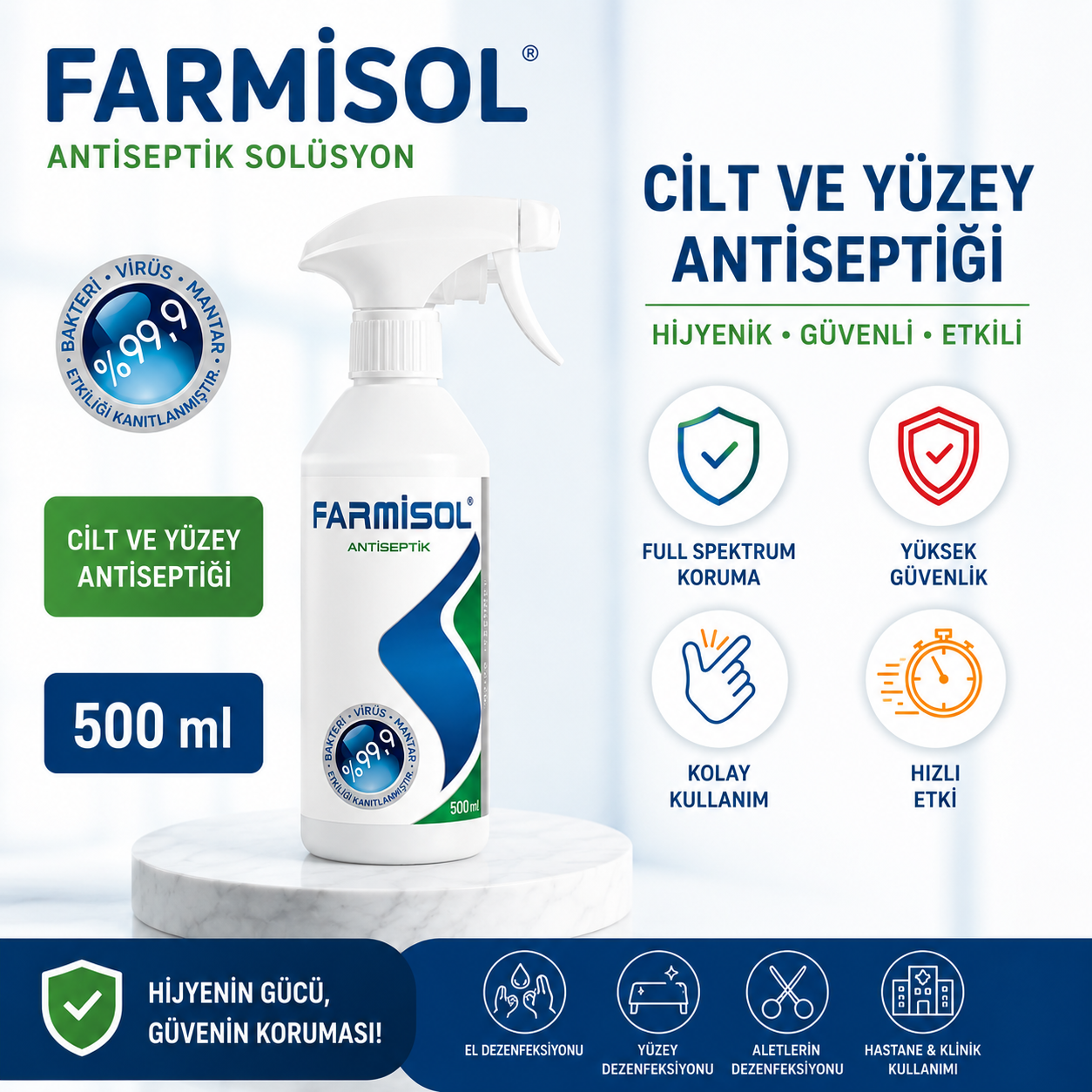 Farmisol Hipokloröz Antiseptik Dezenfektan 500ml 1 Adet