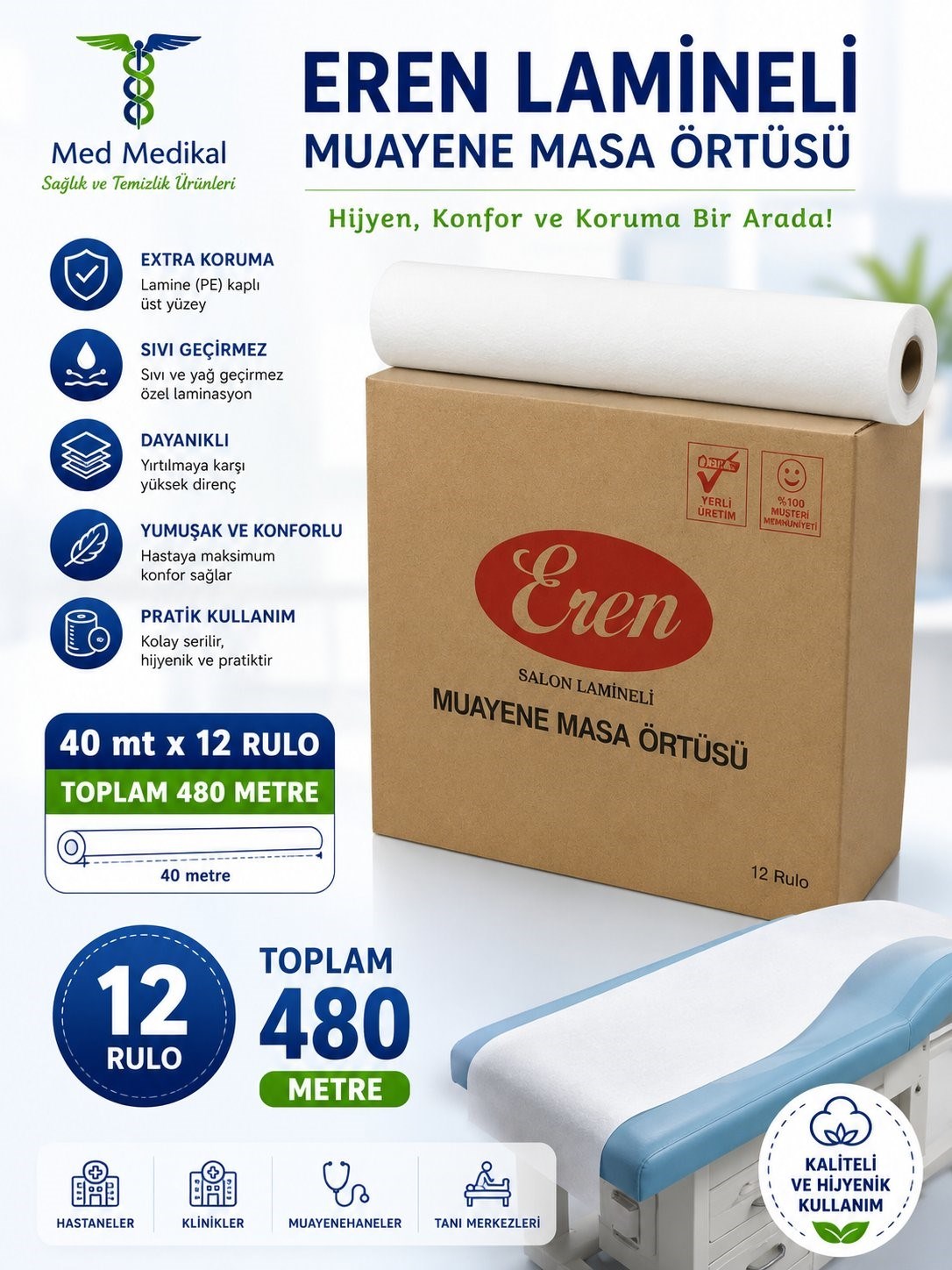 Laminasyonlu Muayene Masa Örtüsü 480 mt