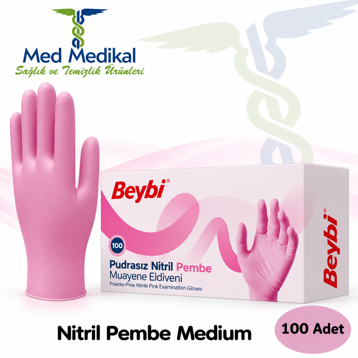 NİTRİL ELDİVEN PEMBE  100 ADET -MEDİUM