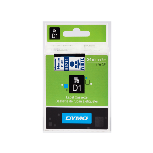 Dymo D1 Şerit Standart 24 MMx7 MT Beyaz Üzerine Mavi 53714