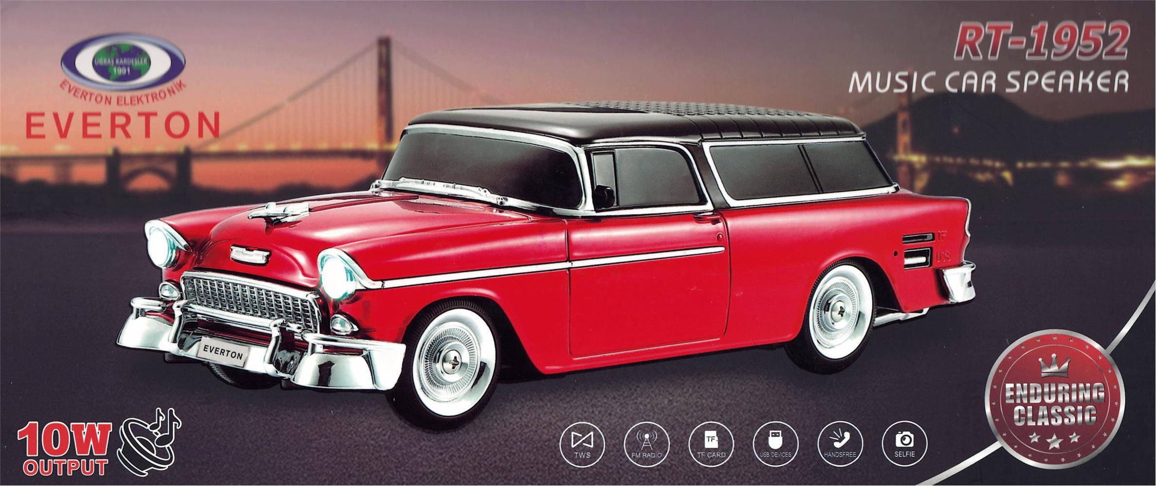 EVERTON RT-1951 Kırmızı Bluetooth Fm-Usb-Tf-Aux Şarjlı Nostaljik Radyo