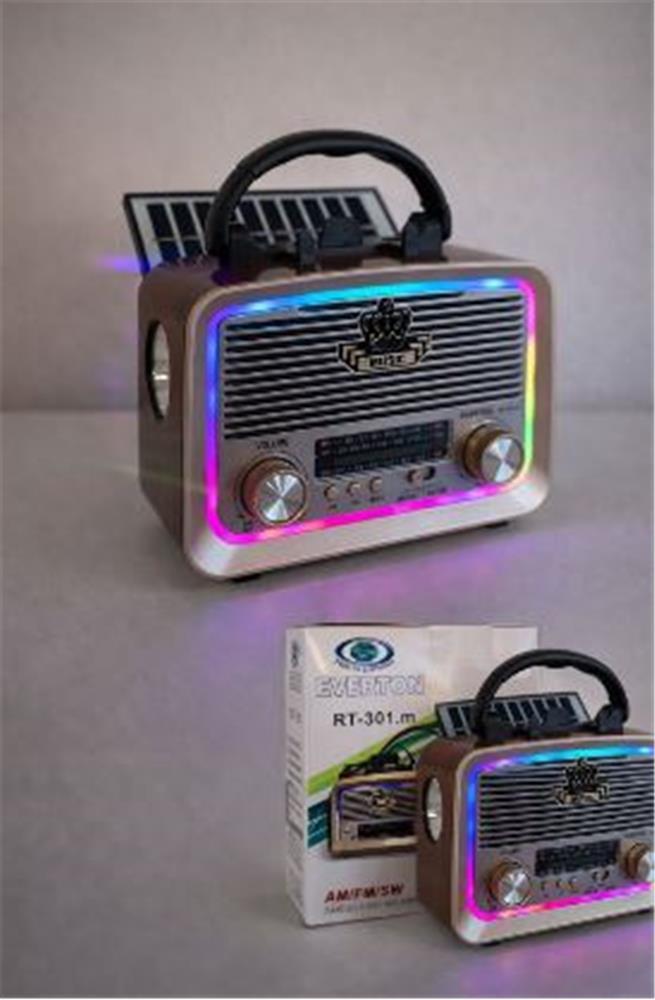Everton RT-301.m  Bluetooth-USB-SD-FM Şarjlı,Solarlı,Ledli, Nostaljik Radyo El Fenerl Radyo