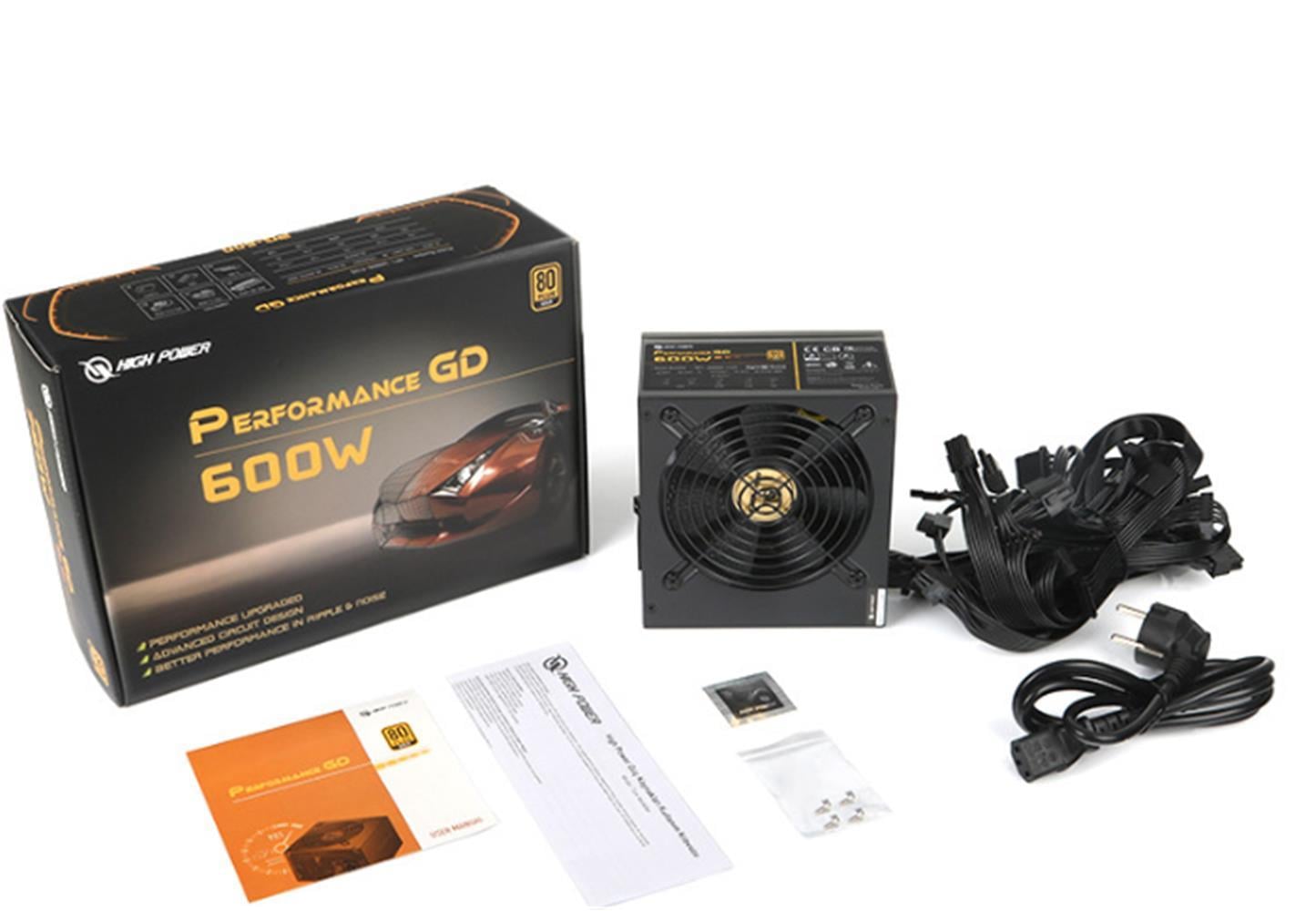 High Power HP1-J600GD-F12S Performance GD 600W 80+ Gold 50A Single Rail Aktif PFC Siyah Power Supply