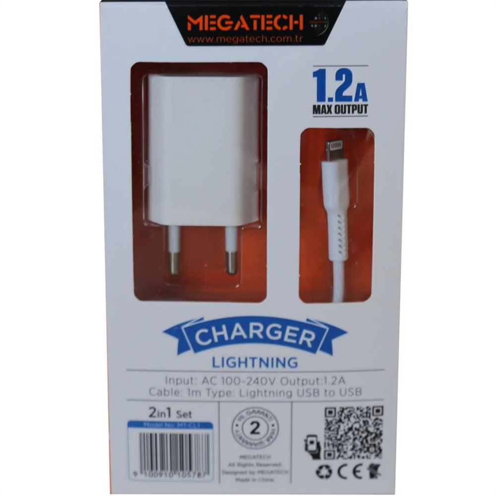 Megatech MT-Cl1 1.2ın Usb Ev Şarj Kafa+Iphone Kablo