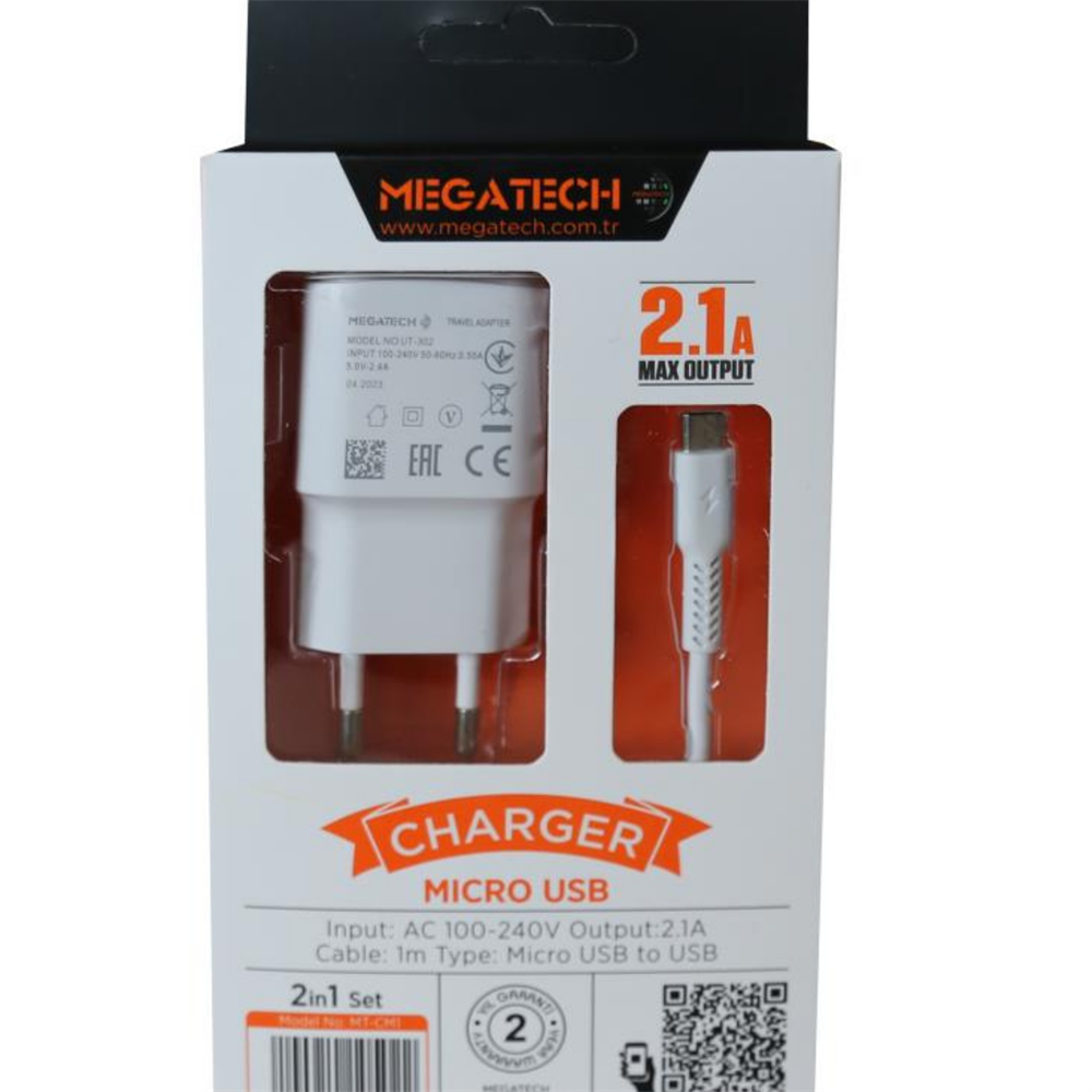 Megatech MT-CM1 2ın1 2.1a Ev Şarj+Micro Kablo