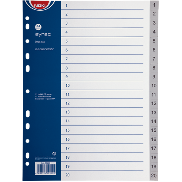 Noki Seperatör 1-20 Rakamlı Plastik A4 59220