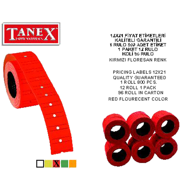 Tanex Fiyat Etiketi Çizgili 12x21 Fosforlu Kırmızı