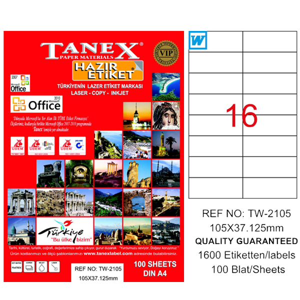 Tanex Laser Etiket 100 YP 105x37 Laser-Copy-Inkjet TW-2105