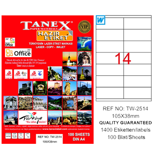 Tanex Laser Etiket 100 YP 105x38 Laser-Copy-Inkjet TW-2514