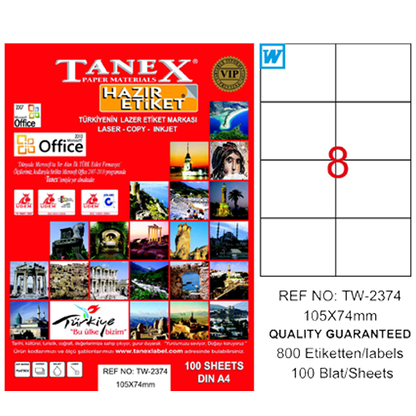 Tanex Laser Etiket 100 YP 105x74.25 Laser-Copy-Inkjet TW-2374