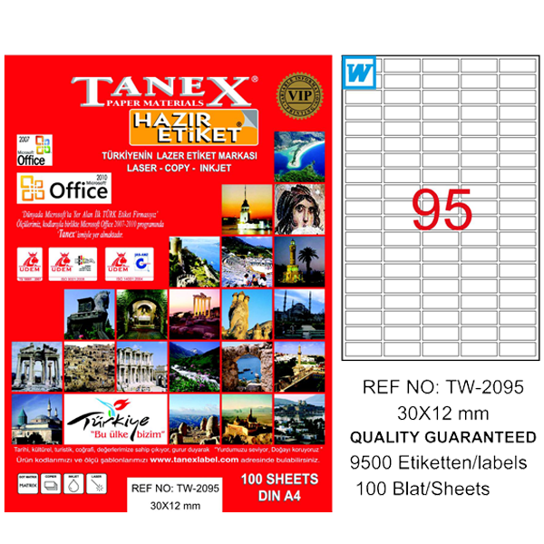 Tanex Laser Etiket 100 YP 30x12 Laser-Copy-Inkjet TW-2095
