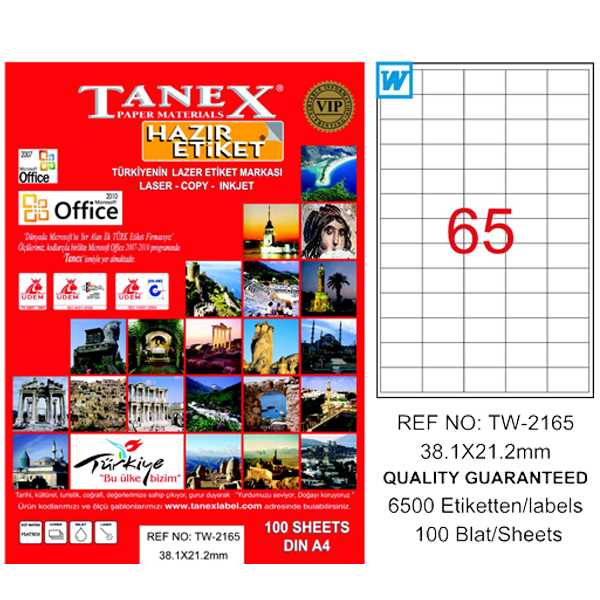 Tanex Laser Etiket 100 YP 38x21 MM Laser-Copy-Inkjet TW-2165